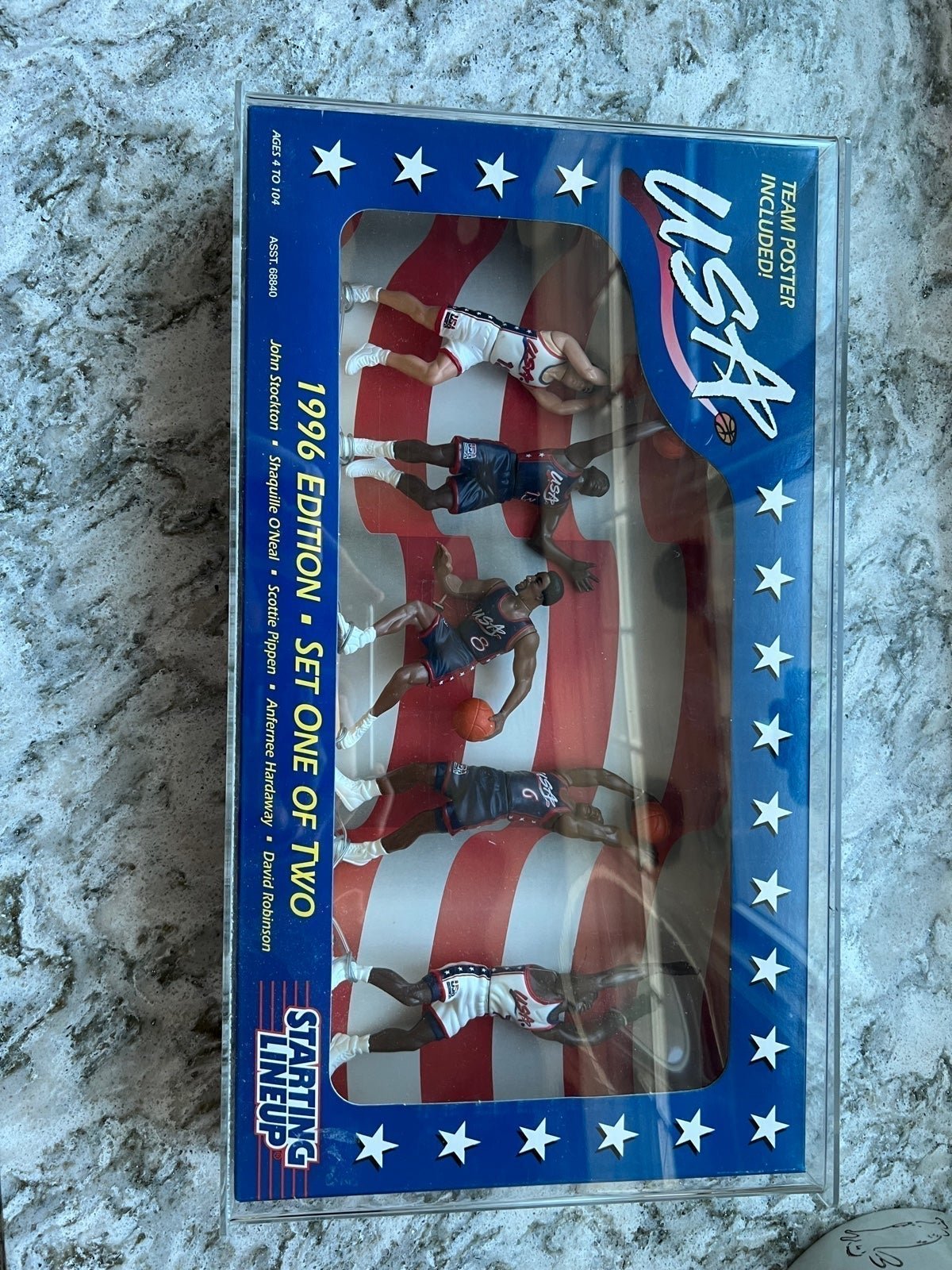 1996 USA Basketball team figure with display case and poster inside
