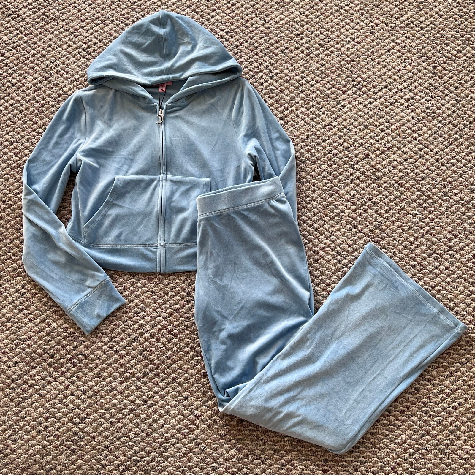 NEW Size XL Juicy Couture Velour Jacket & OG Big Bling Flare Pants Heritage Blue