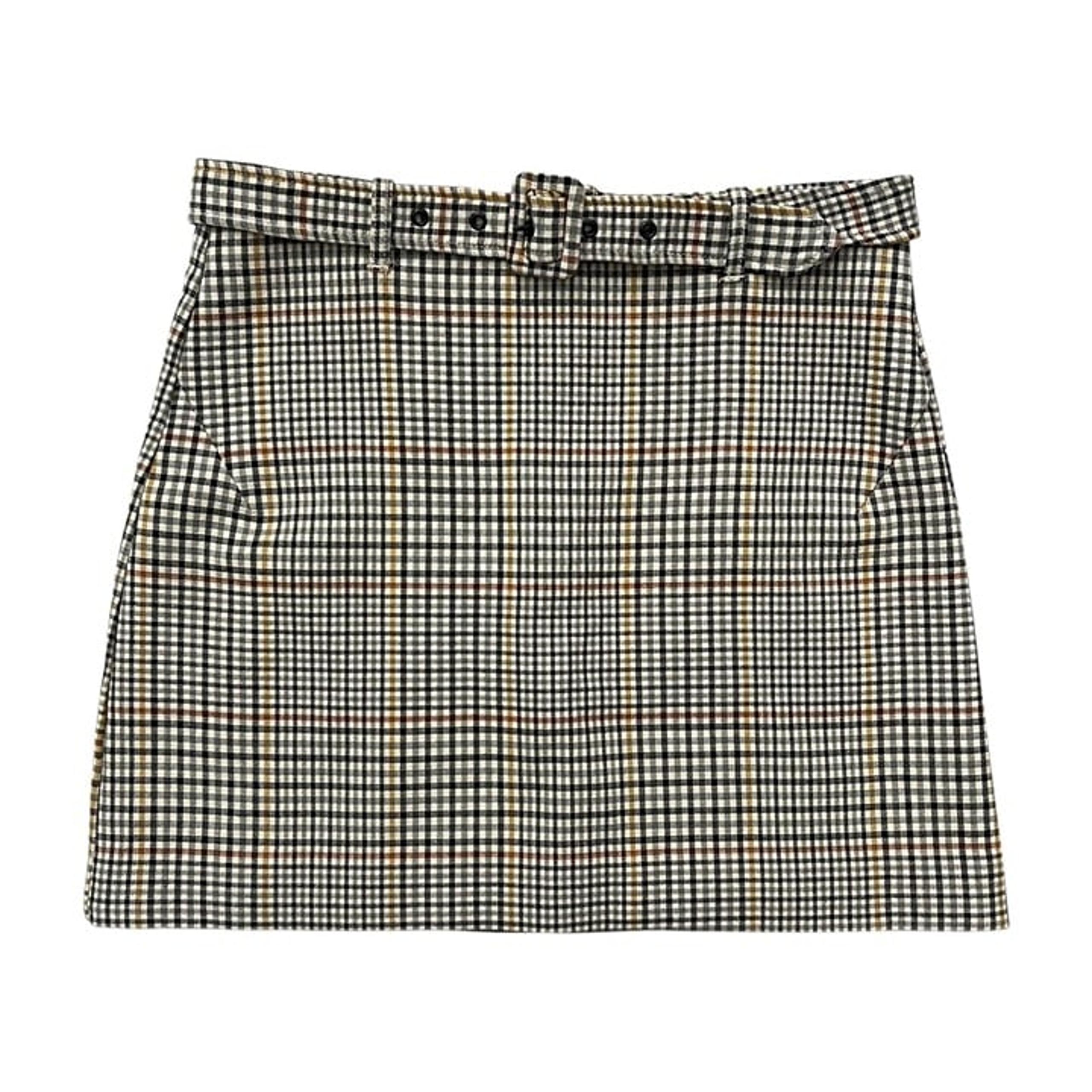 Mango MNG Plaid Belted Mini Skirt Tan Size 6 Academia Preppy Clueless Old Money