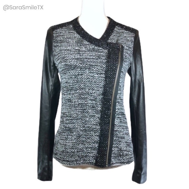 NWOT {ELLA MOSS} Vegan Leather Wool Tweed Moto Jacket R248