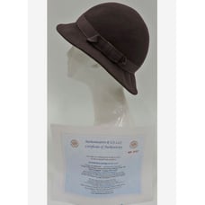 Vintage Burberrys 1930s Women's Brown Wool Bow Ribbon Cloche Hat W/COA