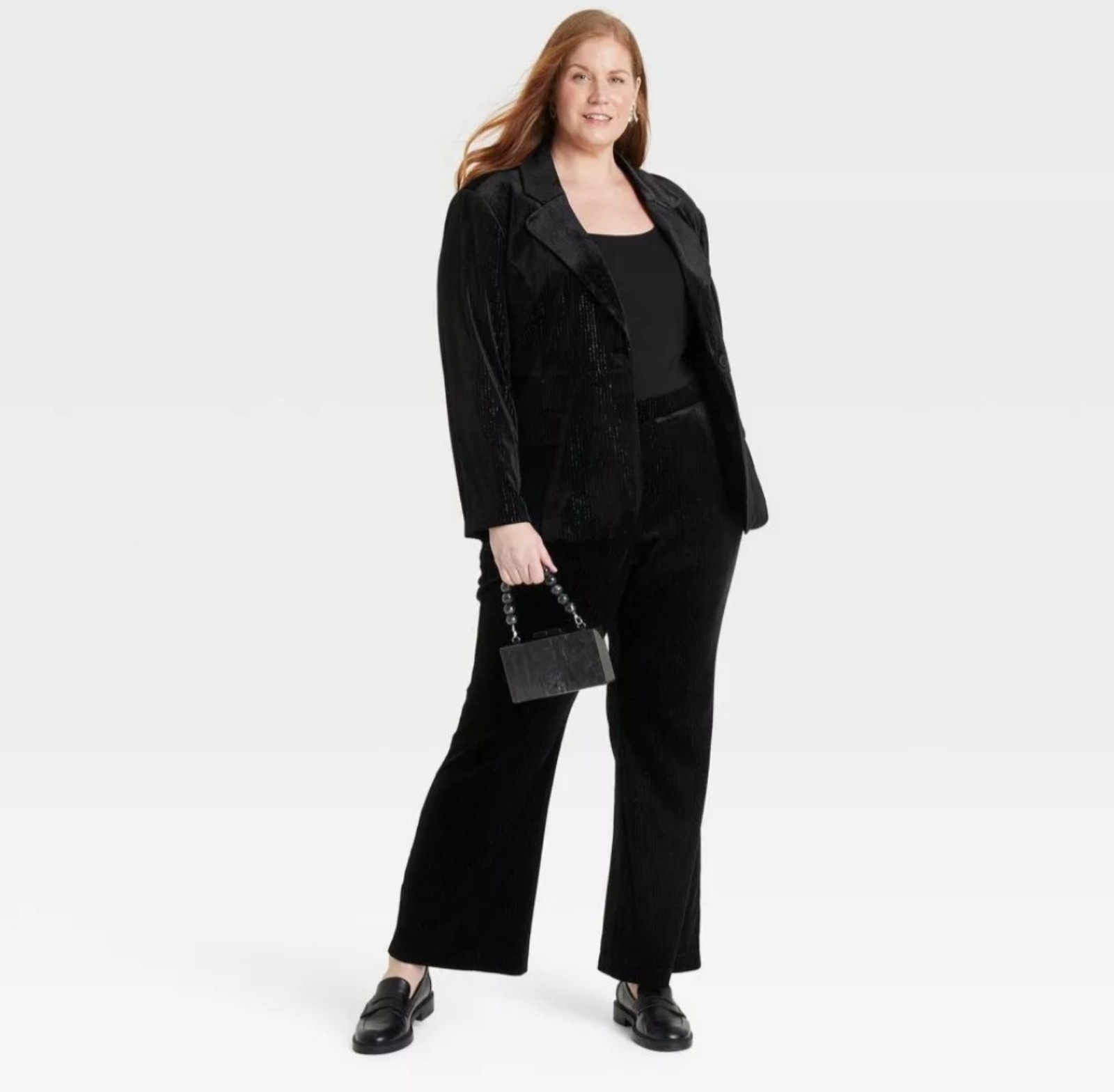 2pc Women's Velvet Blazer Ava&Viv Metallic Black Pinstripe XXL& Matching Pants