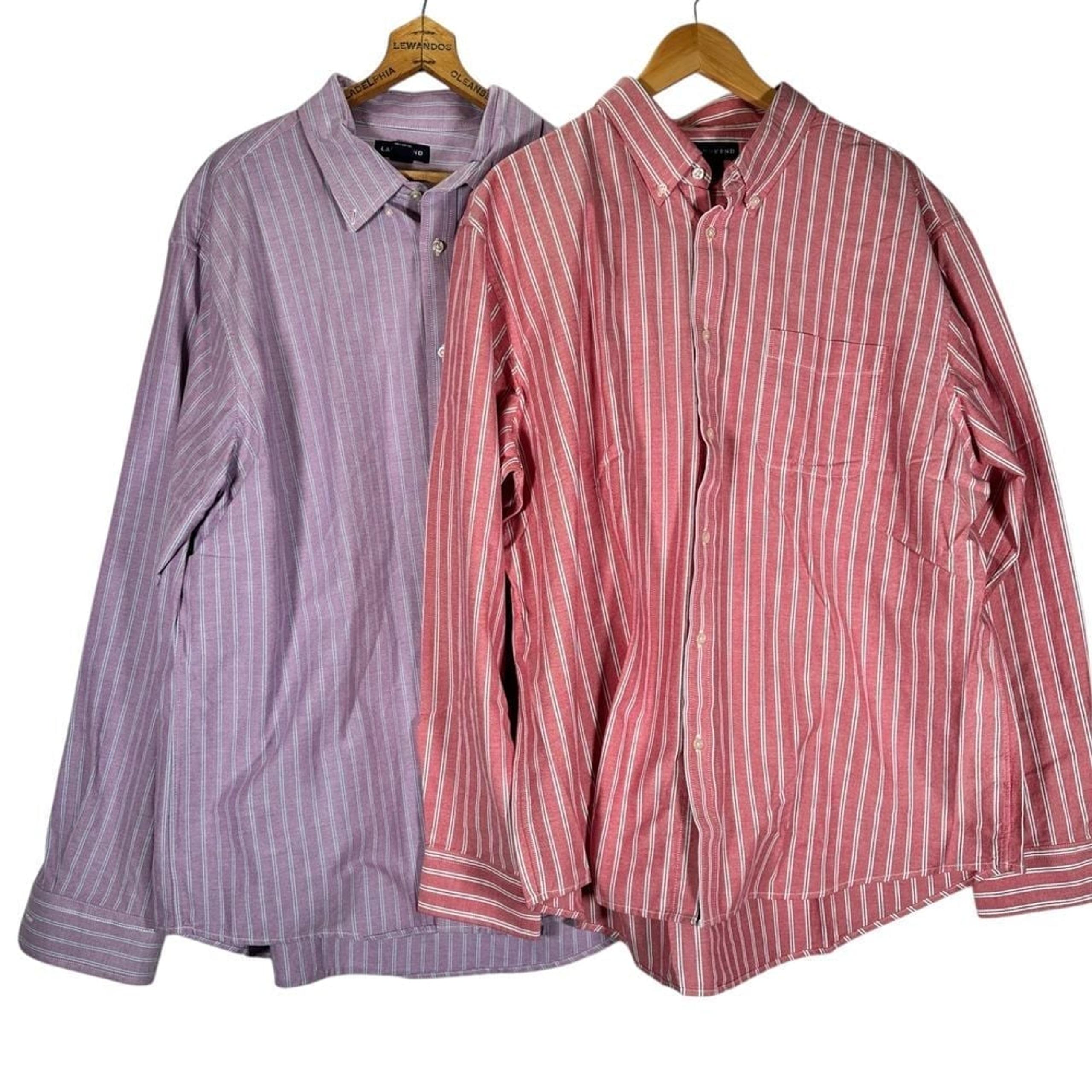Land End Mens XL (17-17 1/2) Striped Dress Shirts  - Lot of 2 100% Cotton