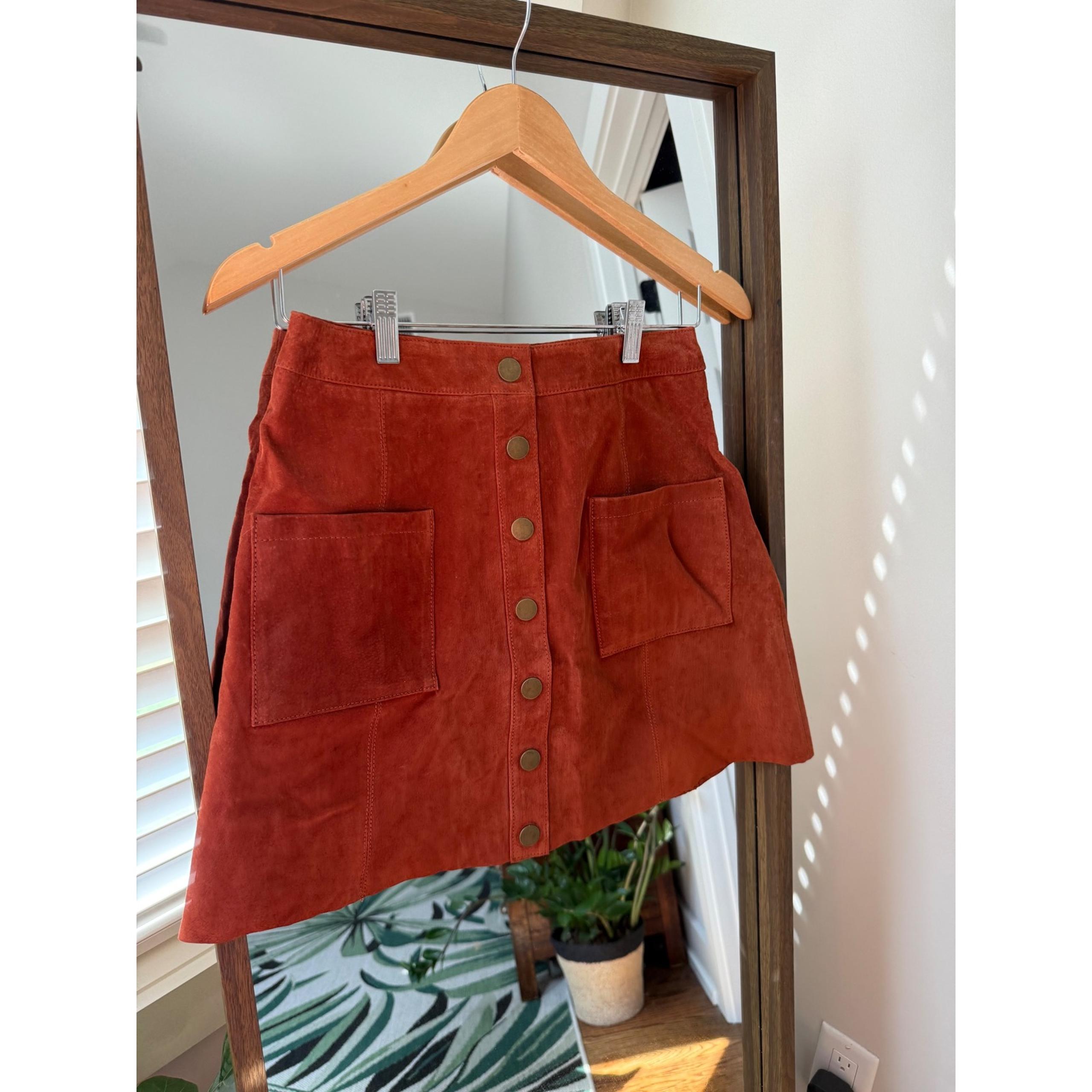 New TOBI Leather Mini Skirt Button Front Pockets A-Line Copper Size M/M