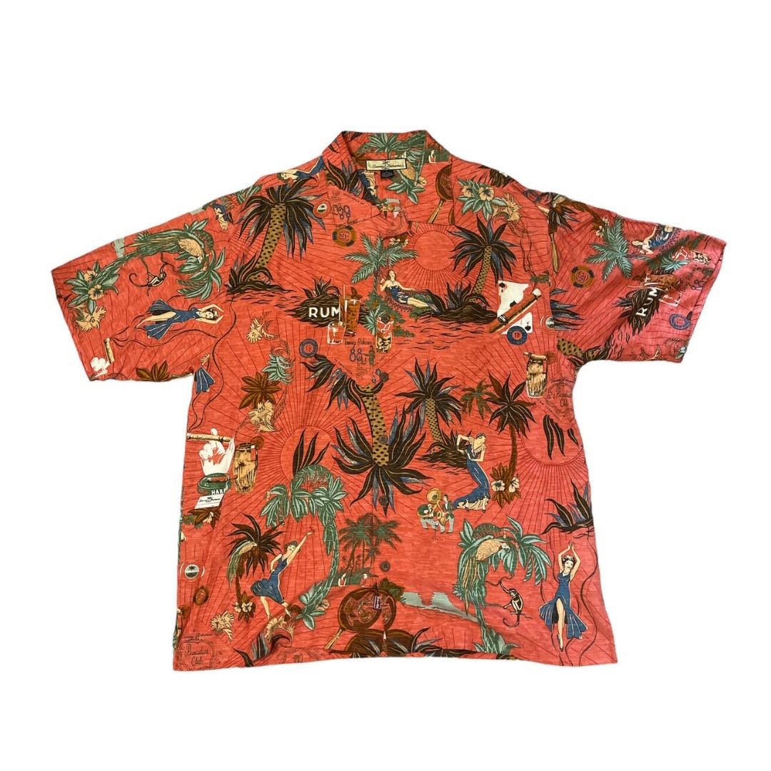 Tommy Bahama Button Up Shirt Mens 100% Silk Palm Tree Rum Cigar Poker Size Large