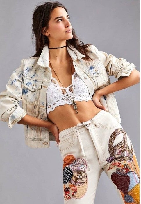 Free People Rumors Denim Jacket in Tie Dye Blue
