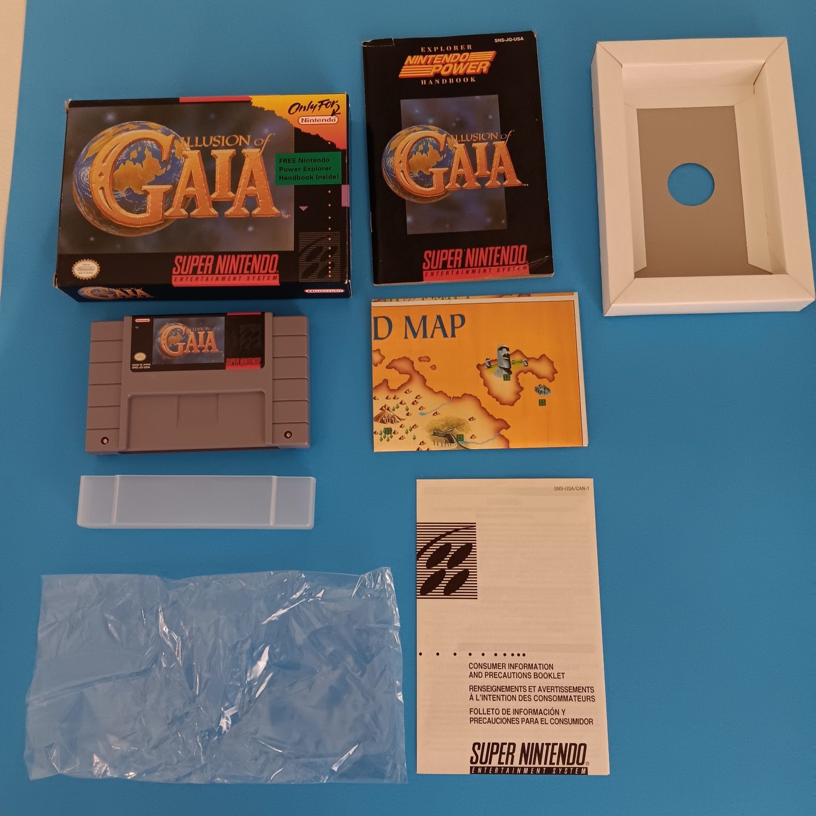 Illusion of Gaia SNES game, box, manual poster Super Nintendo TESTED