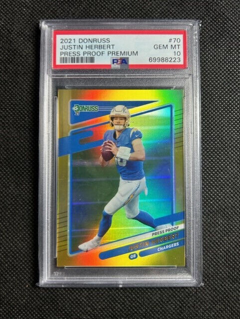 Justin Herbert 2021 Donruss Press Proof Premium Gold 70 PSA 10 Gem Mint Chargers