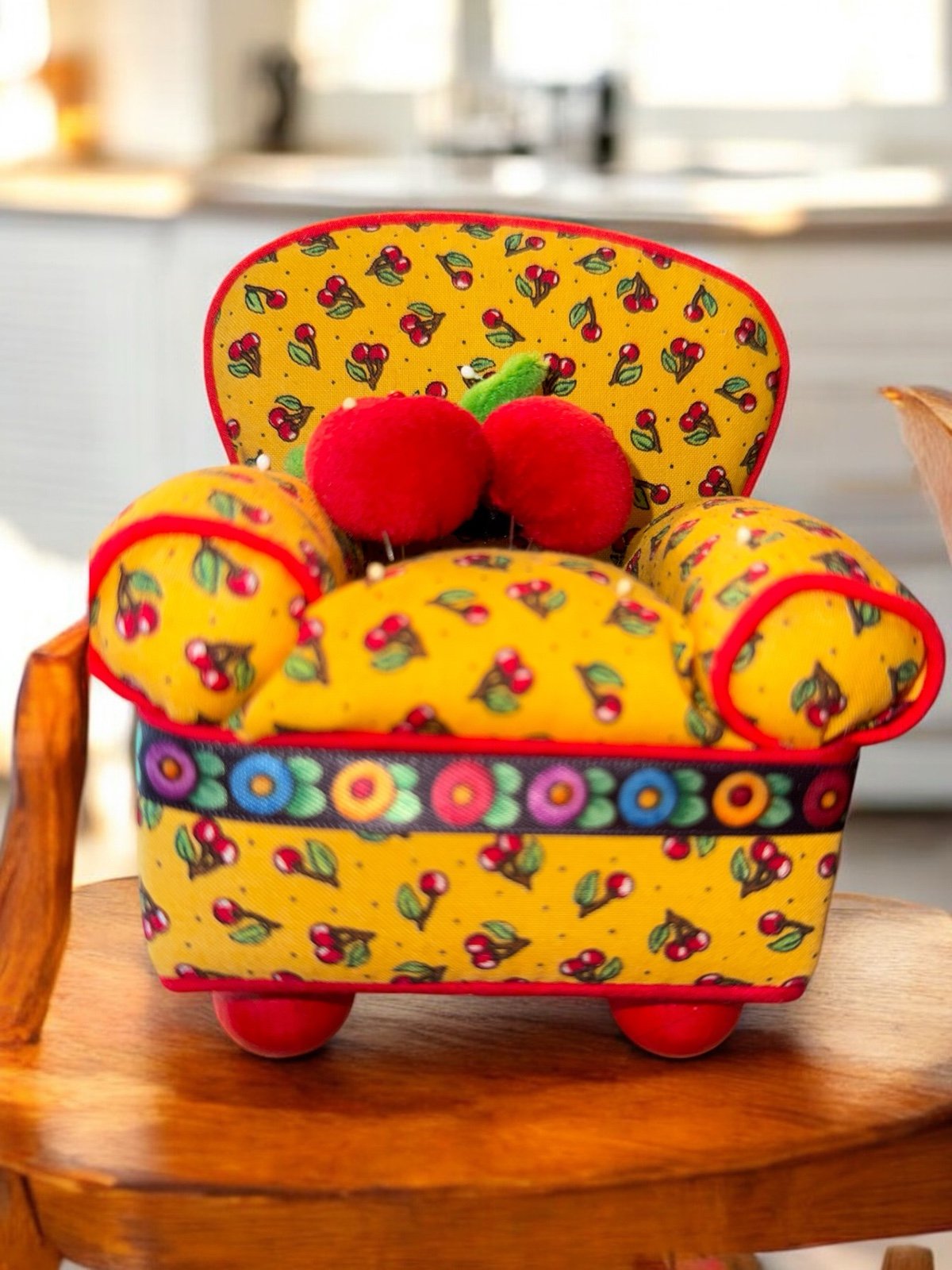 Mary Engelbreit Yellow Cherries Pin Cushion Chair