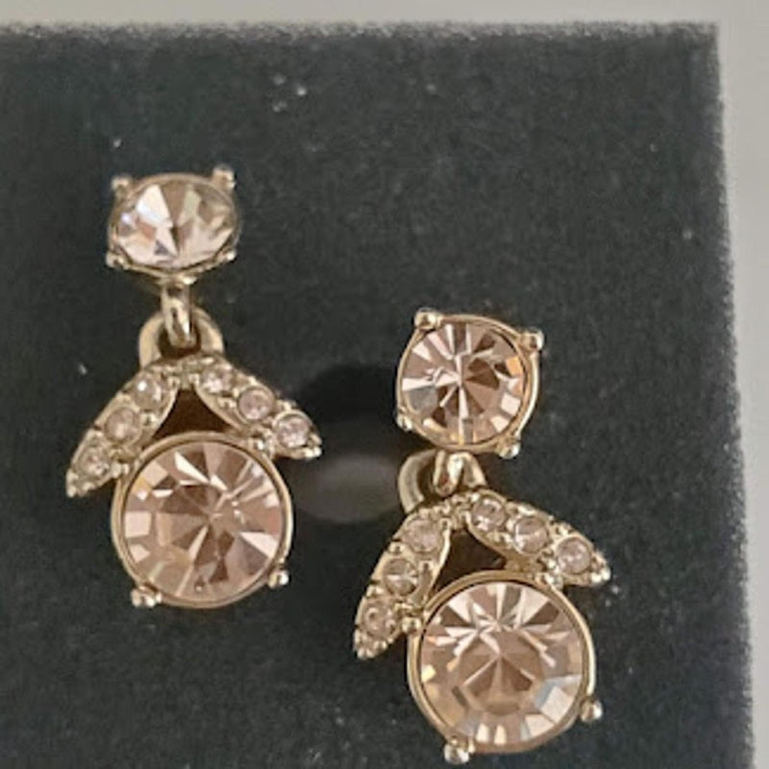 Givenchy Gold Tone Champagne Glass Crystal Drop Earrings Post Back Closure Small