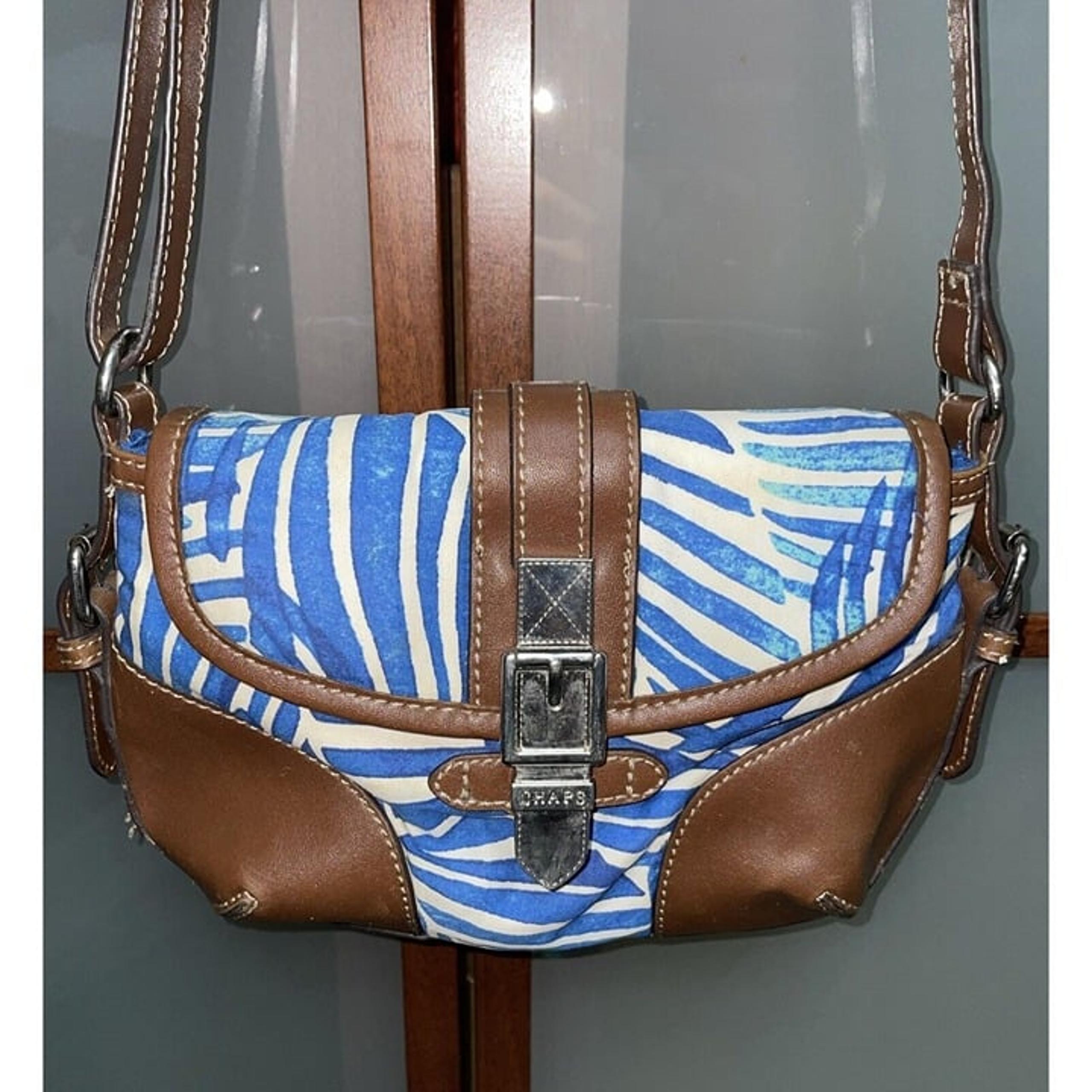Chaps Ralph Lauren Vintage Fabric Leather Trim Adjustable Crossbody Shoulder Bag