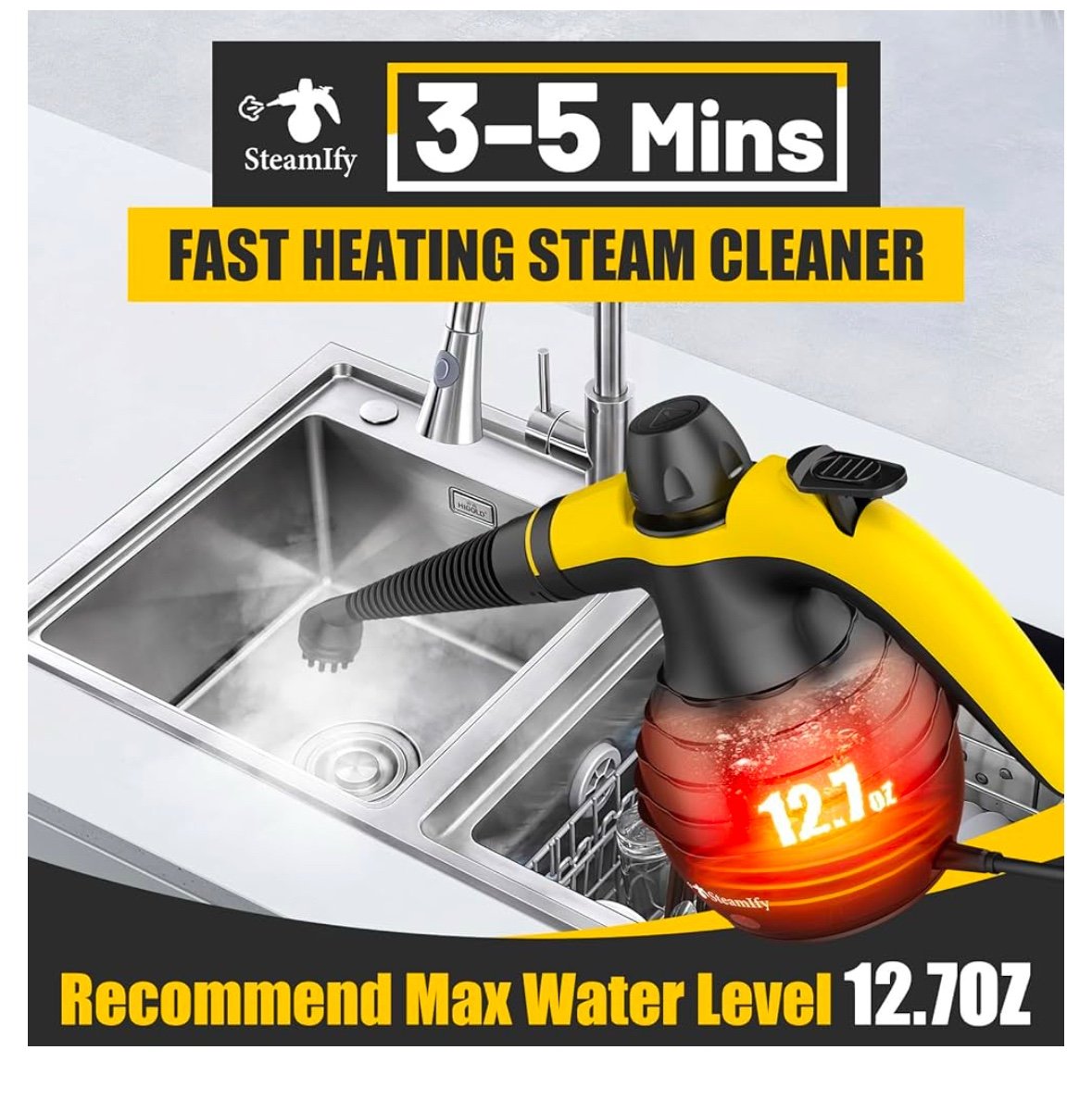 New Steamify 1200 Watt Pressurized Handheld Steam Cleaner with 10pcs Accessories - detail