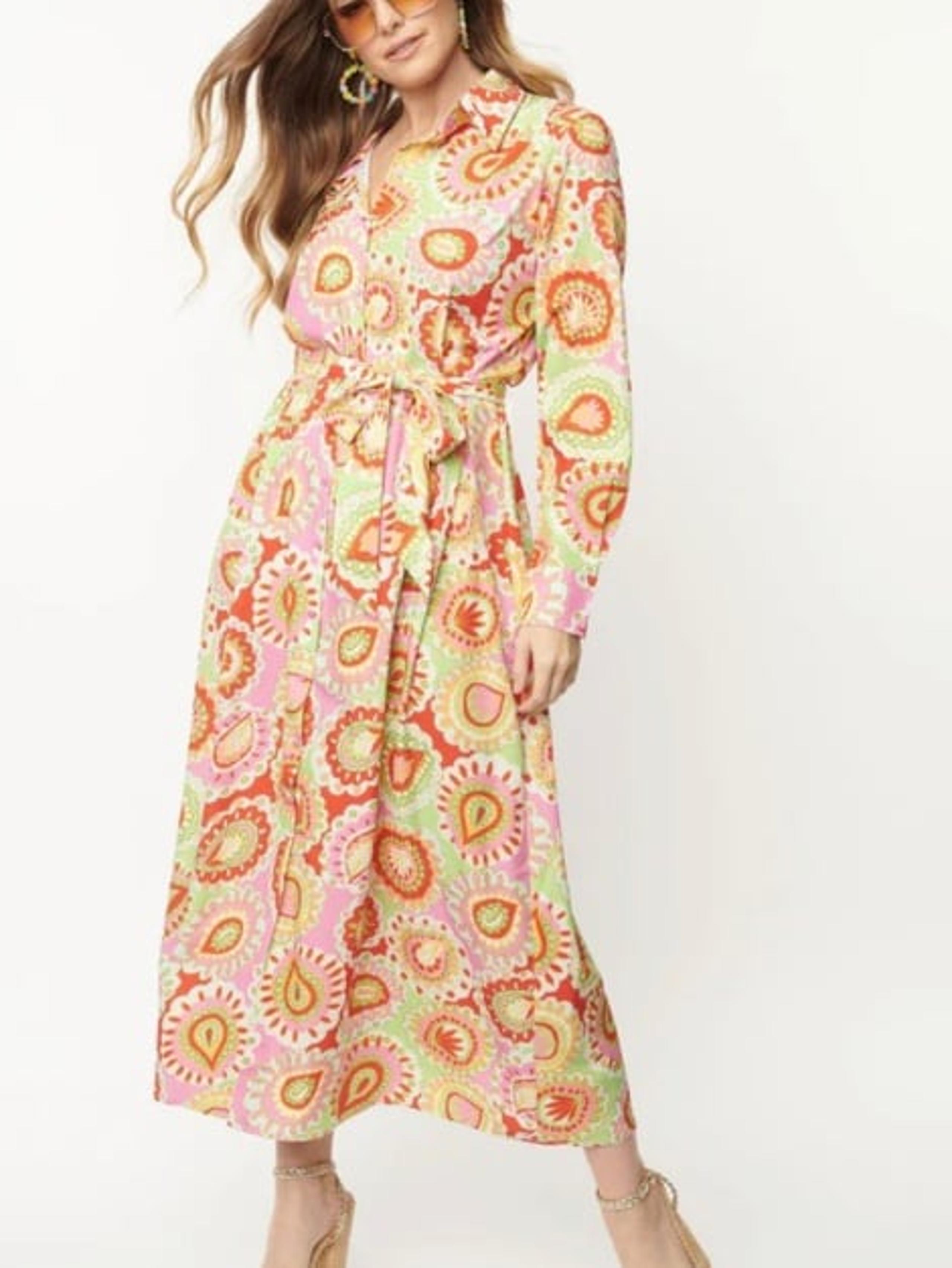 NEW Unique Vintage Pink Ripple Midi Shirt Dress Shirtdress Size L 70s Paisley