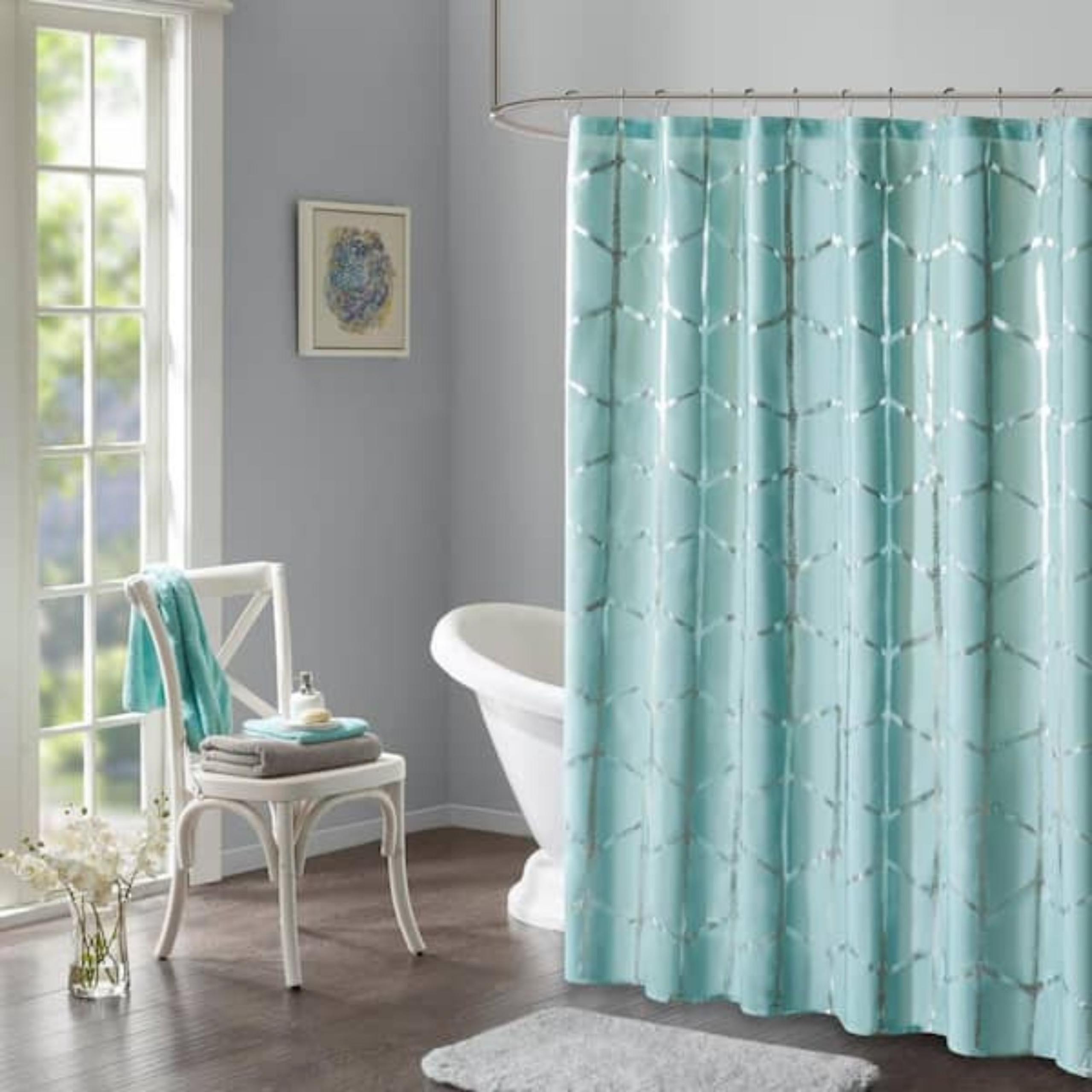 Intelligent Design
Khloe 72 in. x 72 in. Aqua/Silver Microfiber Printed Metallic