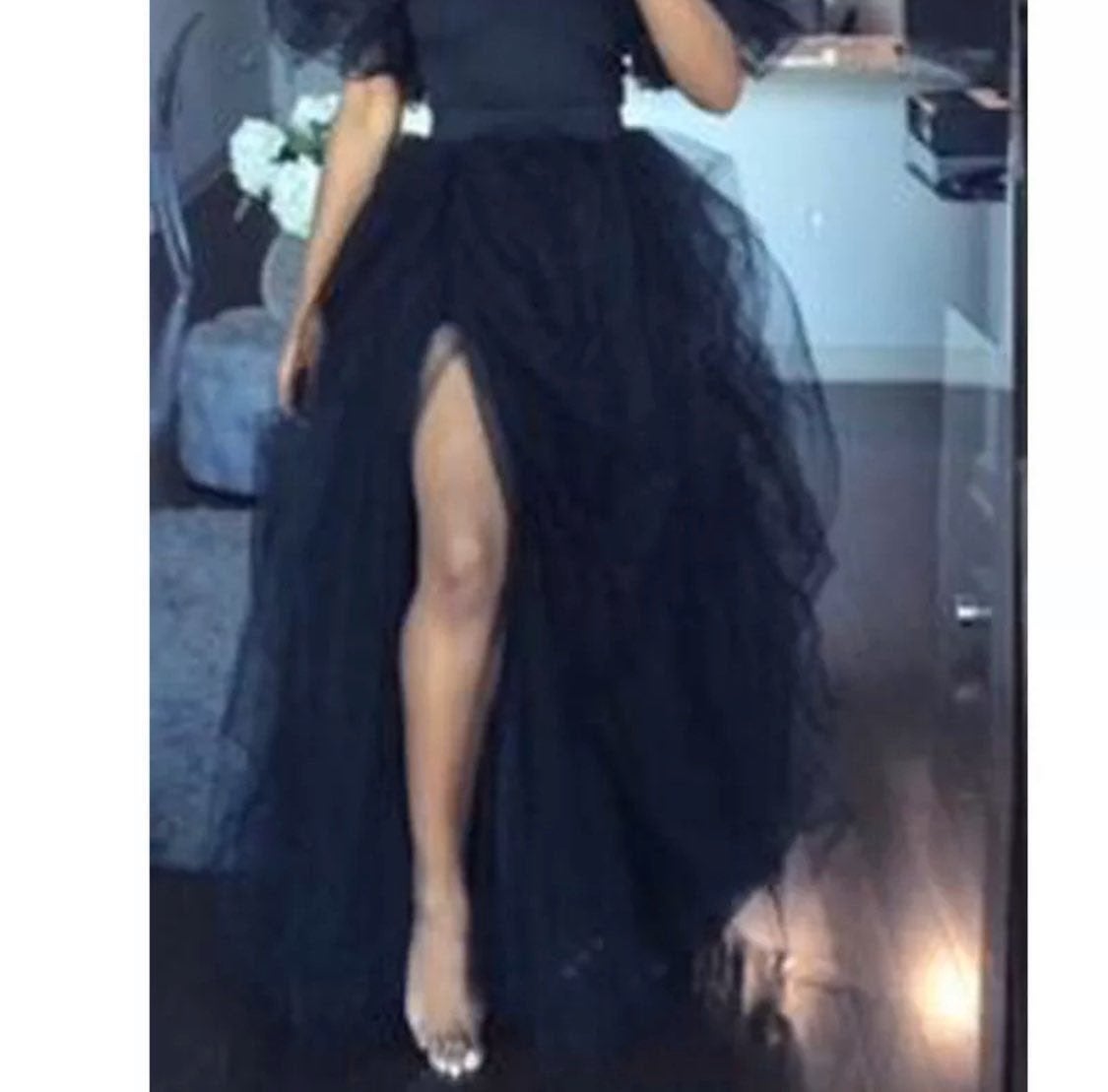 Women Mesh High Slit tutu Skirt Tulle La
