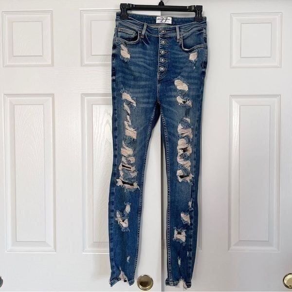 We The Free Button Fly Fray Distressed Slim Fit Jeans Size 27 NWOT
