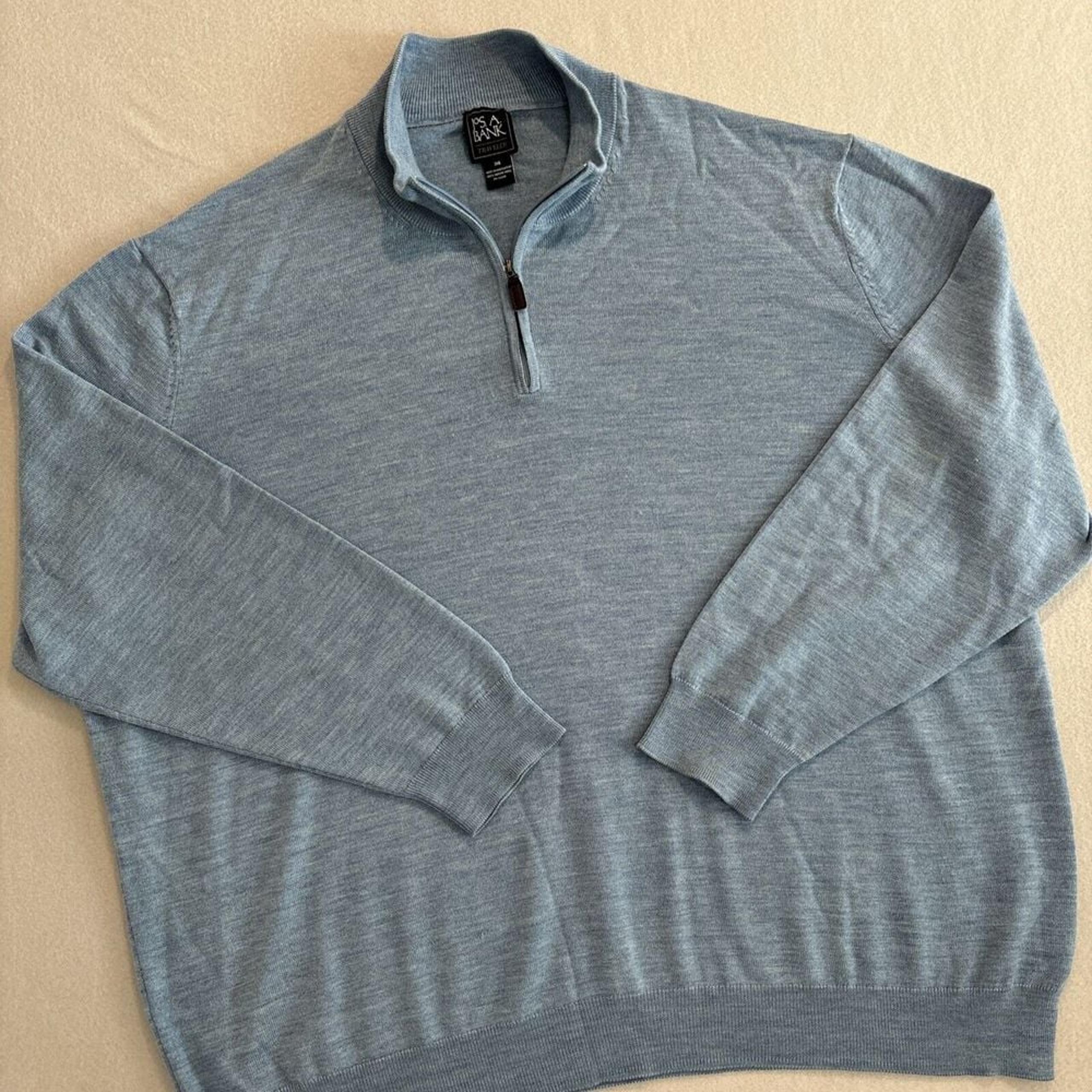 Jos A Bank Reserve 3XB 1/4 Q-Zip Lt BLUE Pullover Merino Wool Sweater EXCELLENT