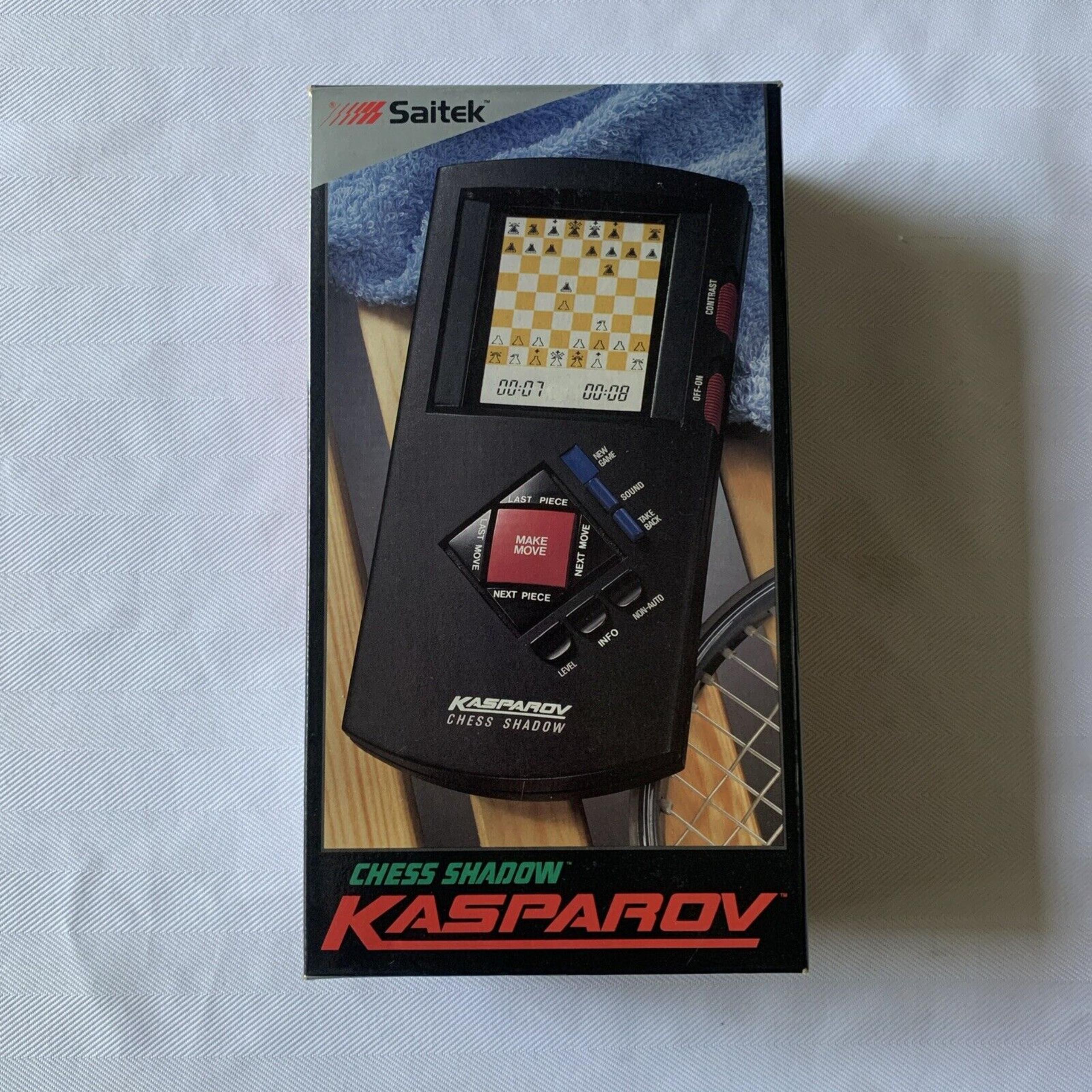 1990 Saitek Chess Shadow Kasparov Portable Electronic Chess Computer Game CIB