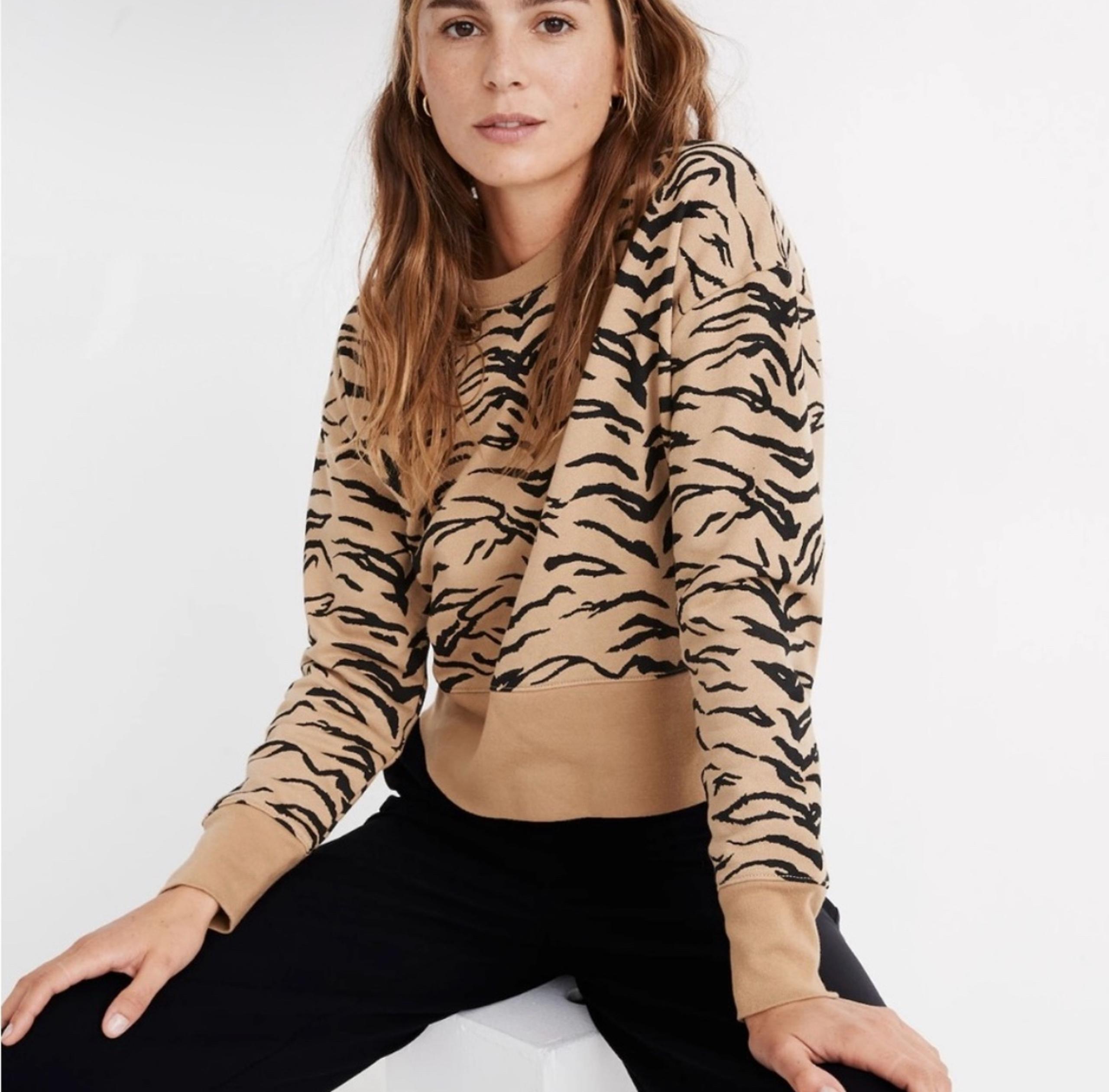 Madewell Brown/Black Tiger Stripe Cropped Sweater • Size XXS