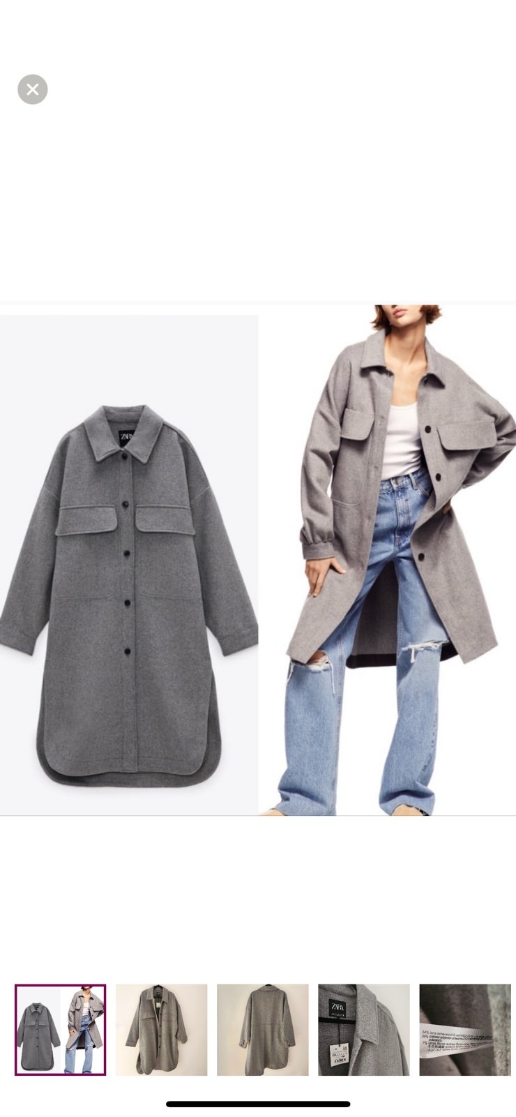 Zara Longline Wool Shirt Coat Jacket