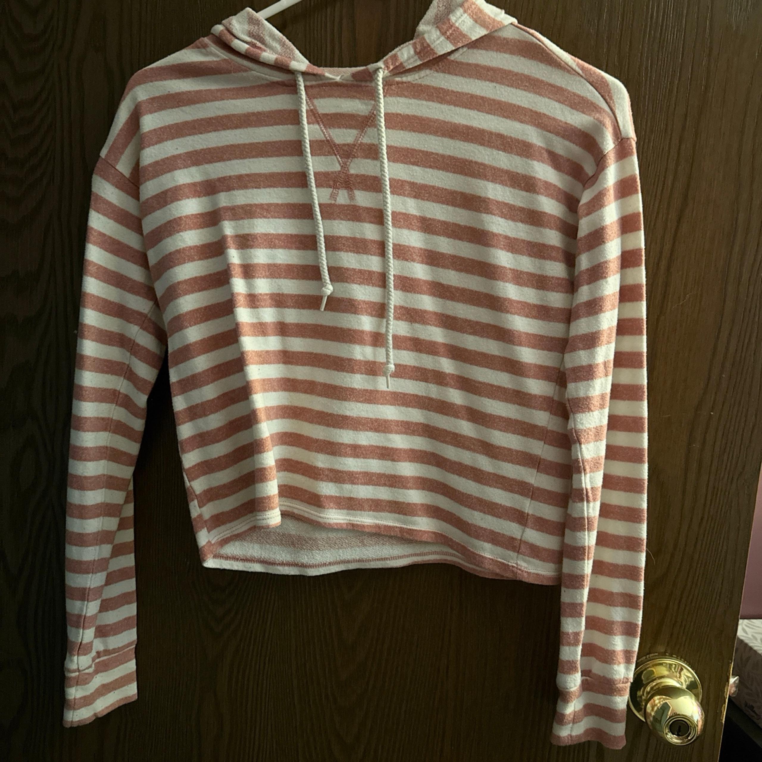 Aeropostale Live Love Dream Pink and White Striped Crop Hoodie