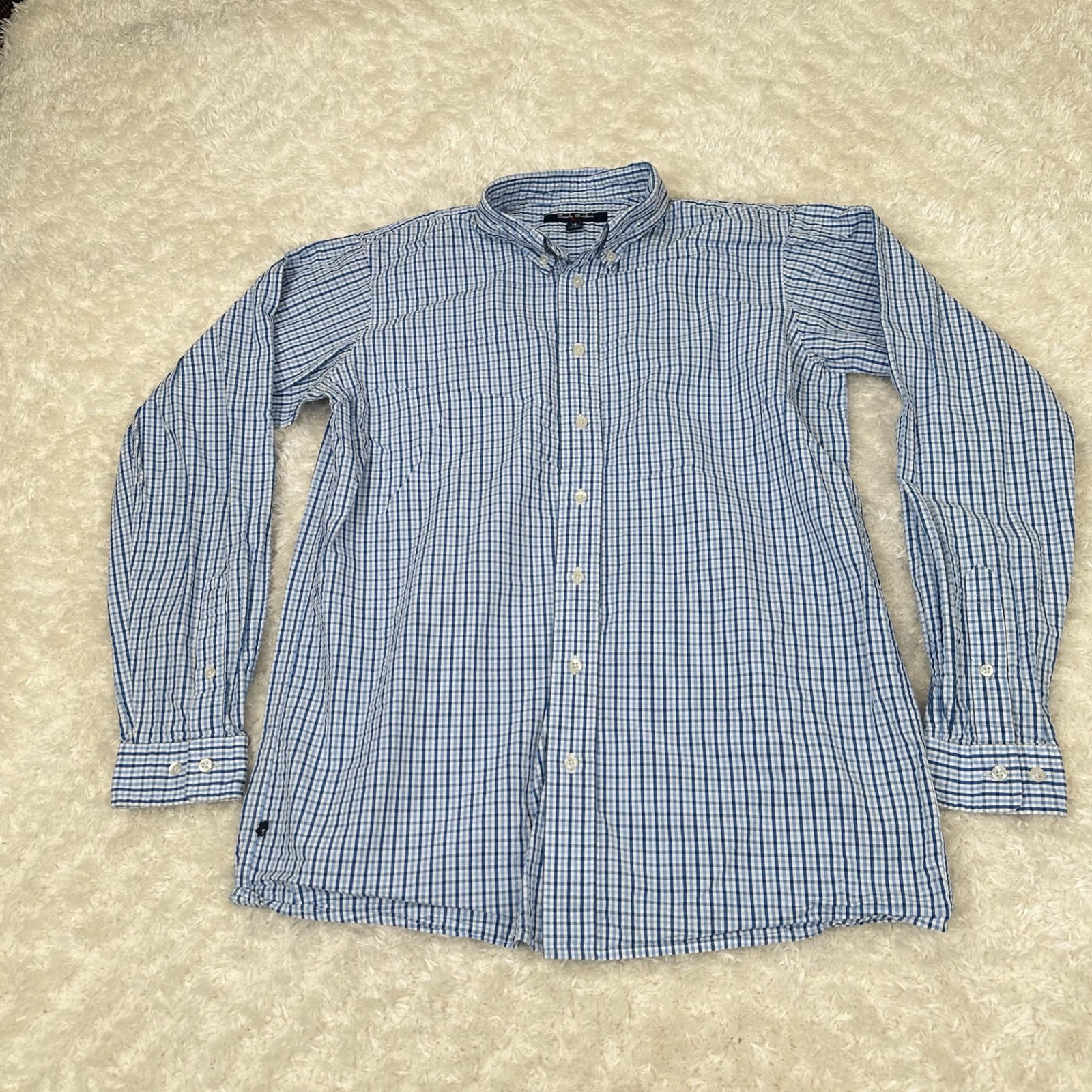 Brooks Brothers Fleece Men's XL Blue Check LS Button Shirt Preppy Office Cotton