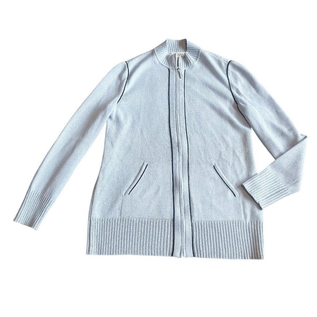 St. John Sport Santana Knit Zip-Down Blazer Jacket Sweater Light Blue Size Small