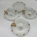 Vintage Looney Tunes 3 Tea Cups 2x3in & 4 Saucers 5in Dia White & Gold Inlay