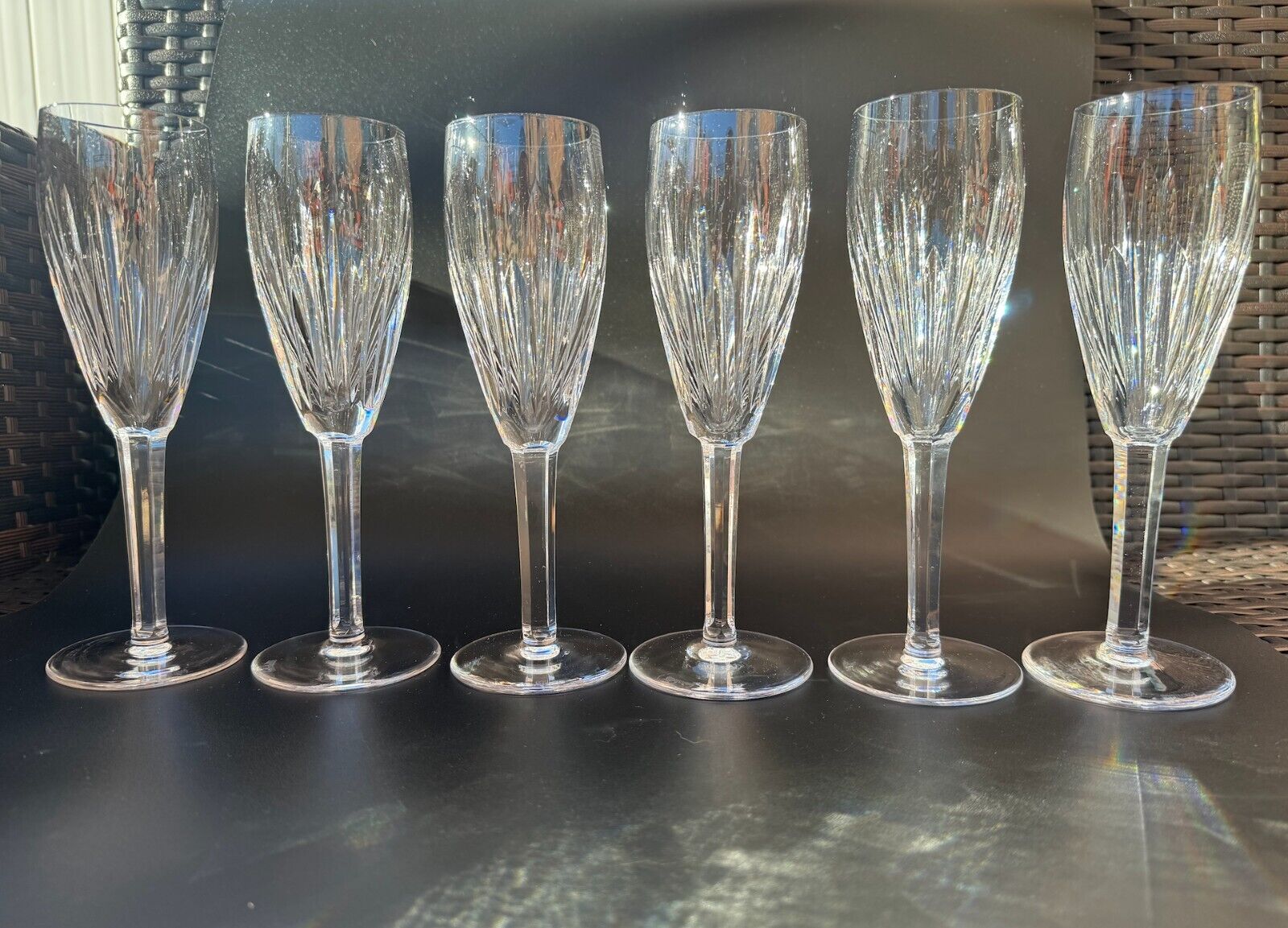 Stunning Set of 6 WATERFORD CRYSTAL Carina Fluted Champagne Glasses, MINT