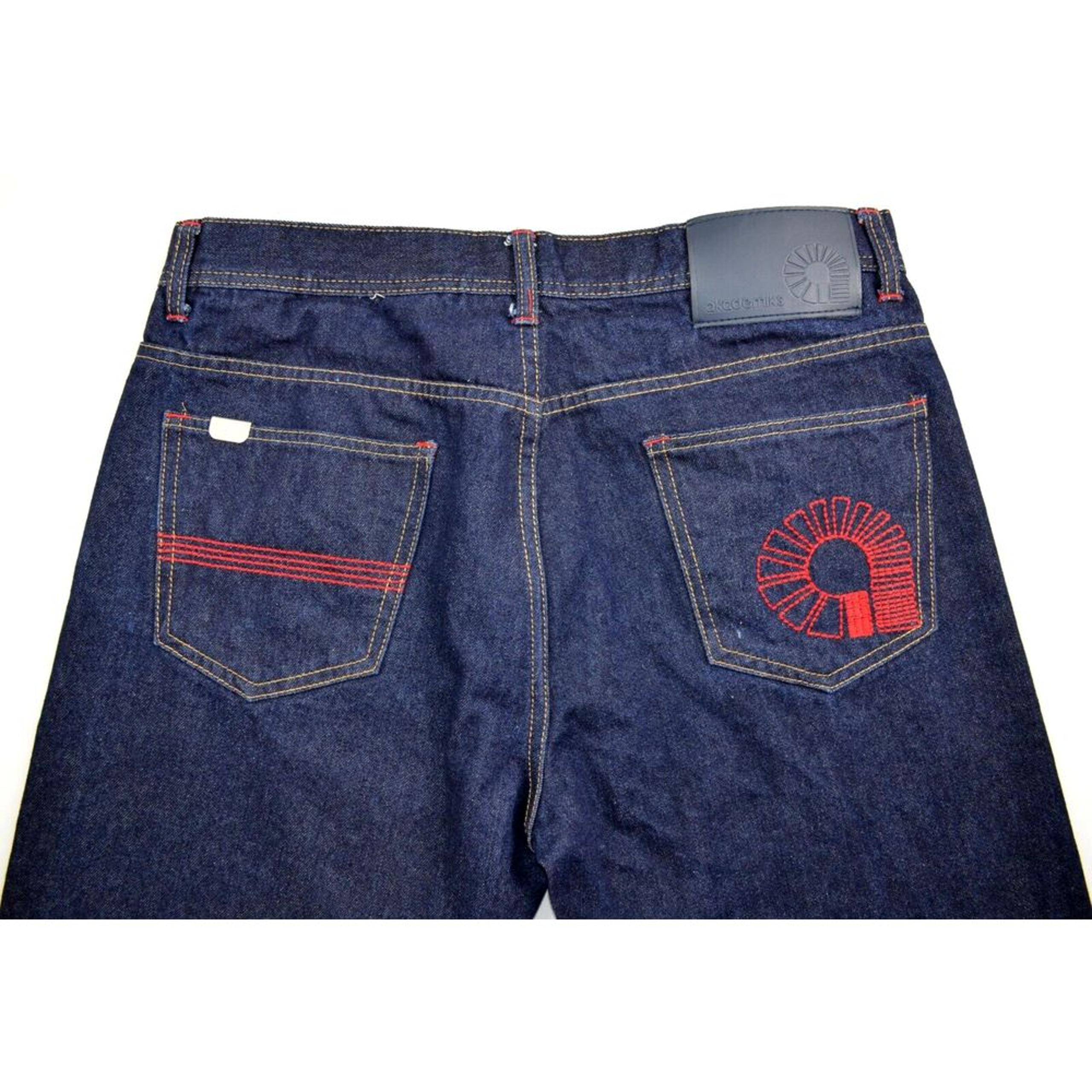 Akademiks Jeans Men's 38 Inseam 28" Embroidered Baggy Y2K Dark Wash