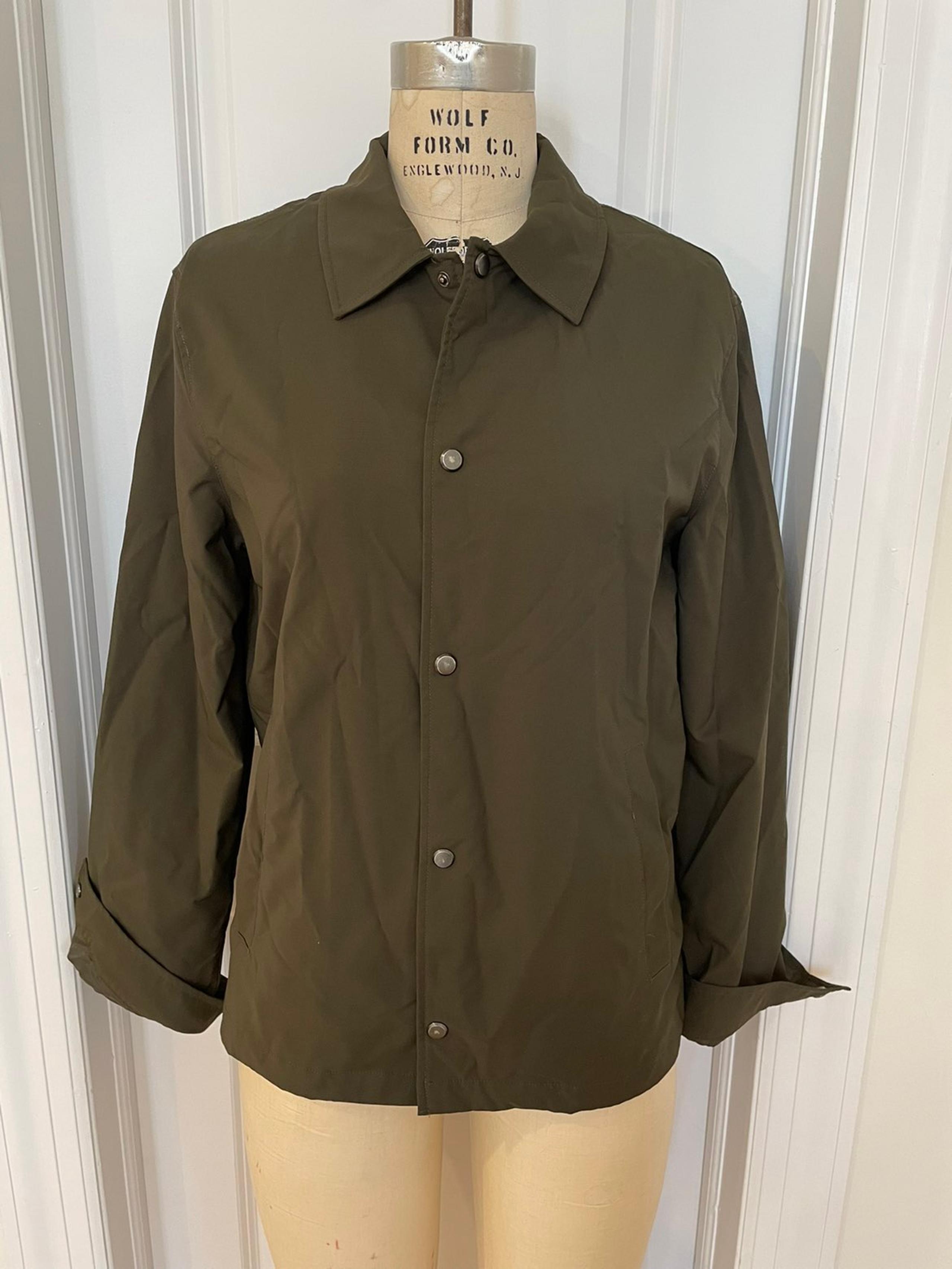 Zara Nylon Shirt Jacket Men Sz Small Olive Green Rain Collar Button Front.    Ex