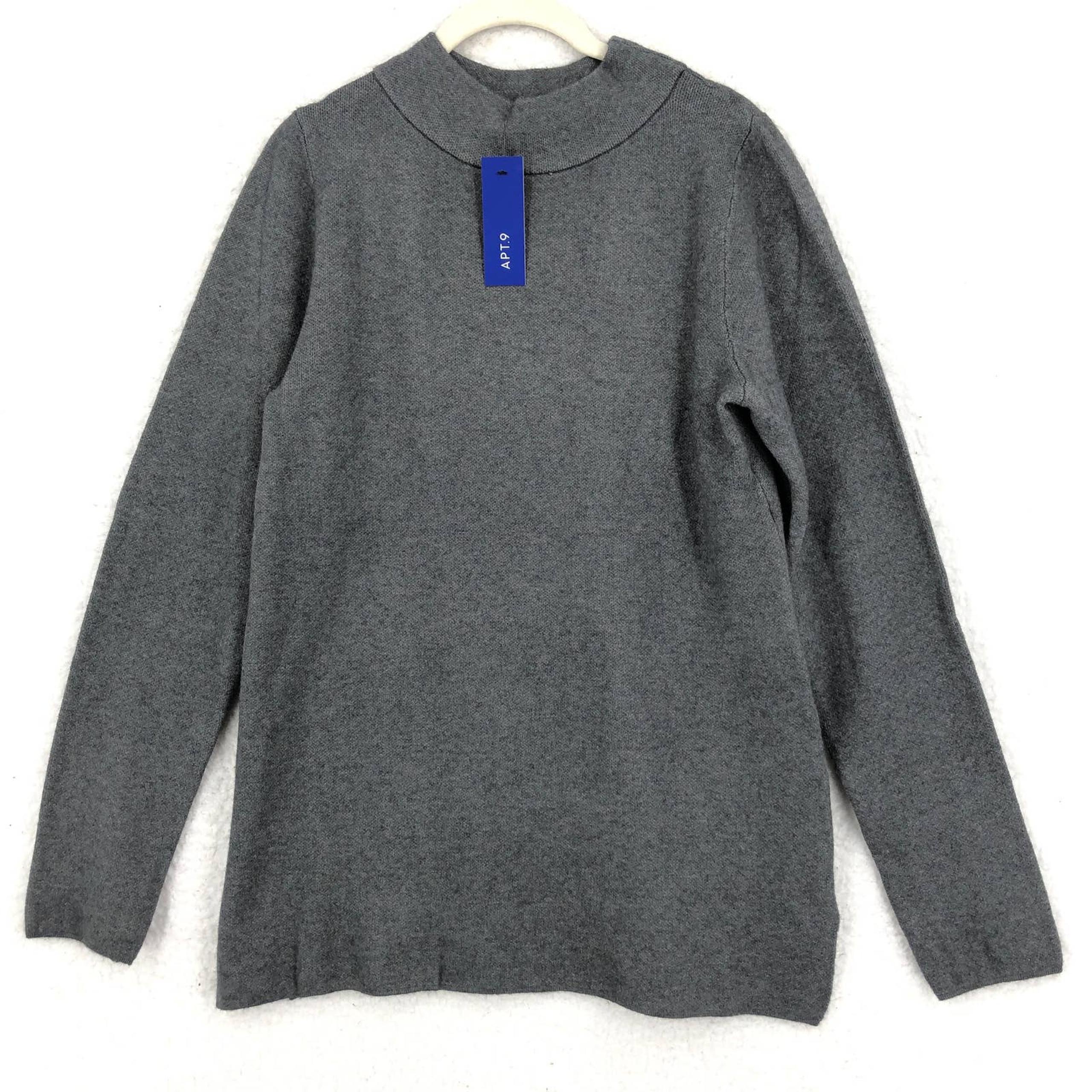 Apt. 9 Womens S Heather Gray Knit Pullover Tunic Sweater High Neck Long Sleeve