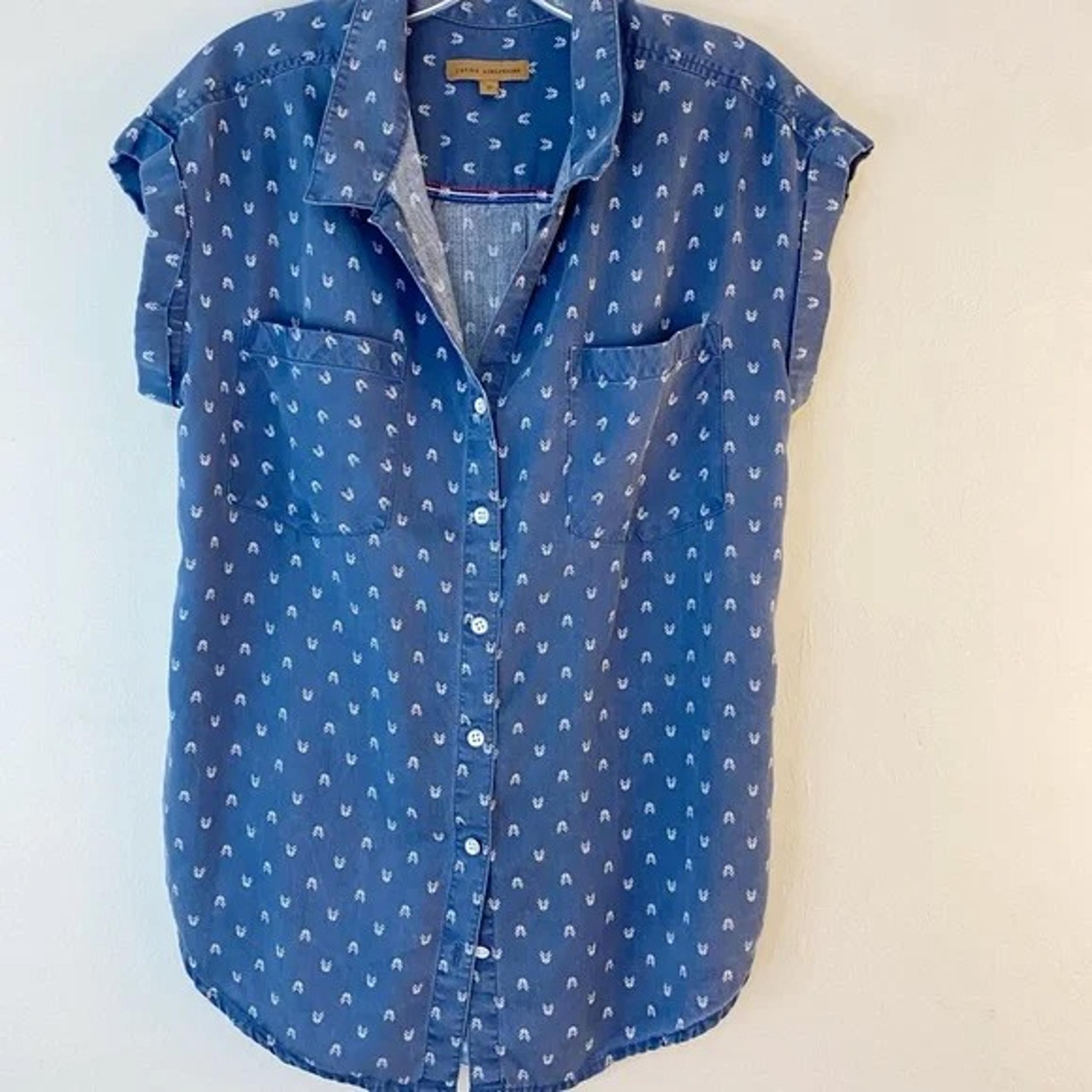 Jachs Girlfriend Blue Casual Relaxed Button Down Womens Shirt Size Small HSH