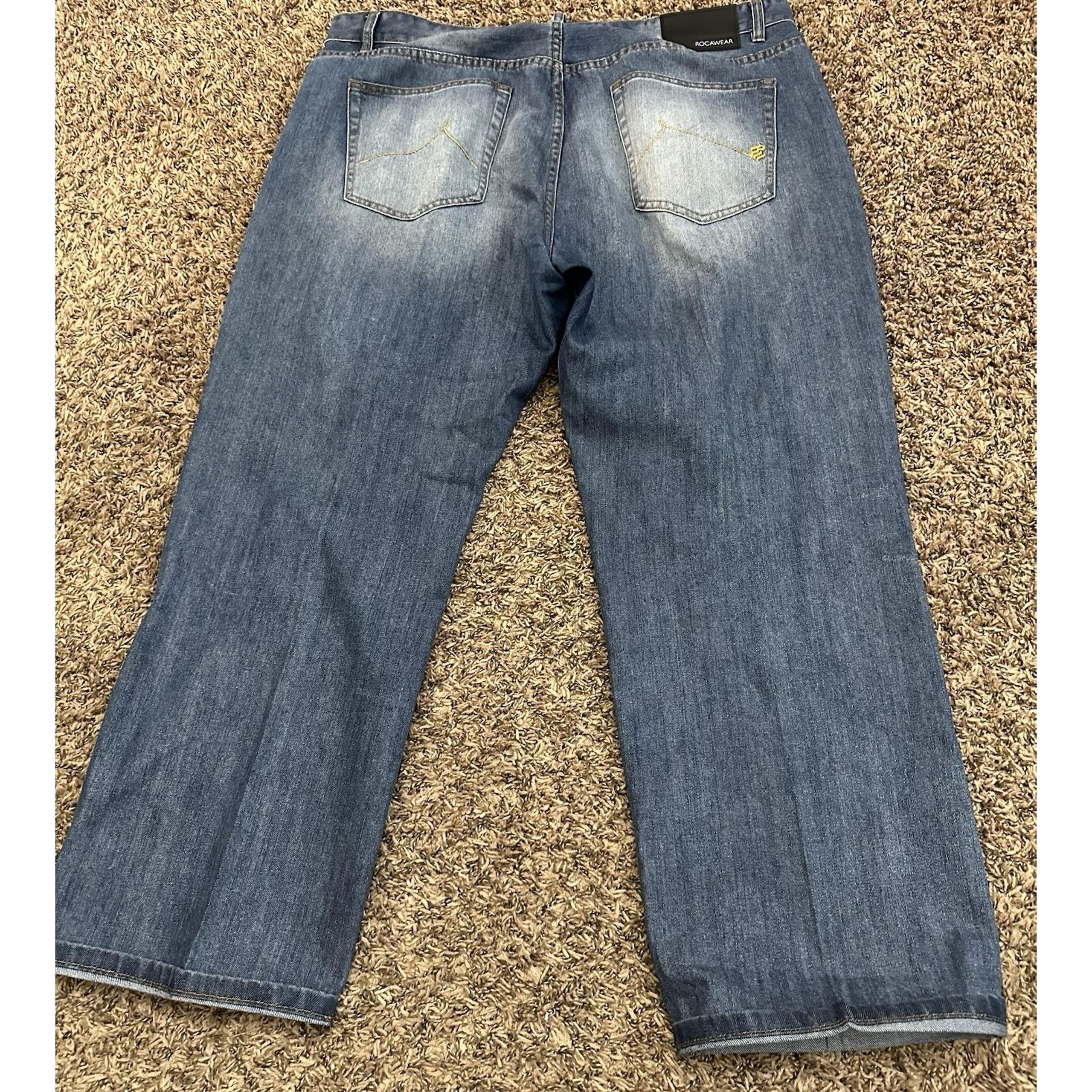 Vintage Y2K Rocawear Jeans Baggy Dark Wash   Denim Mens Streetwear 42x32