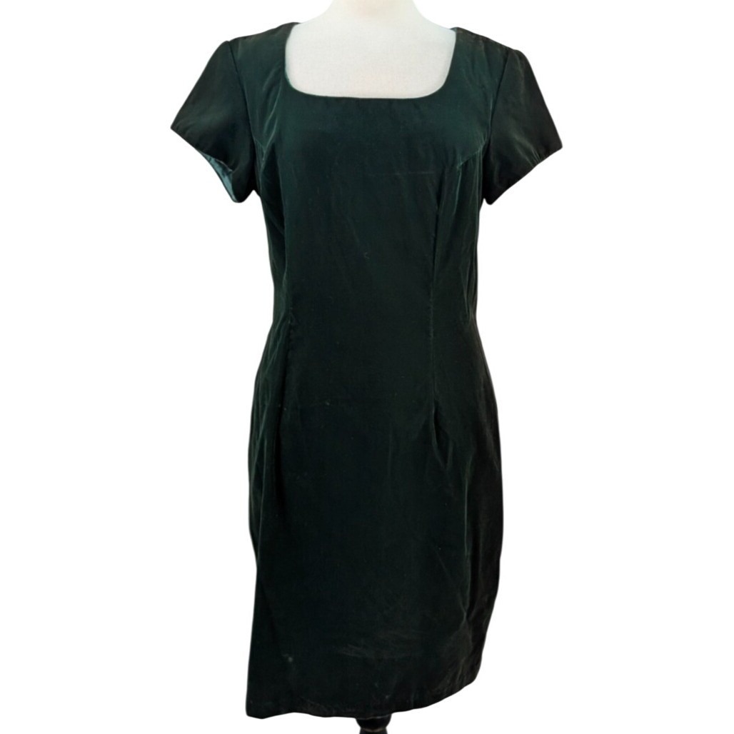 Vintage Nites Velvet Midi Dress Square Neck Back Zip Size 11/12 Green Nylon NWT