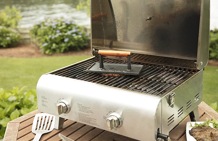Cast Iron Grill Press (Wood Handle), Weighs 2.1-pounds