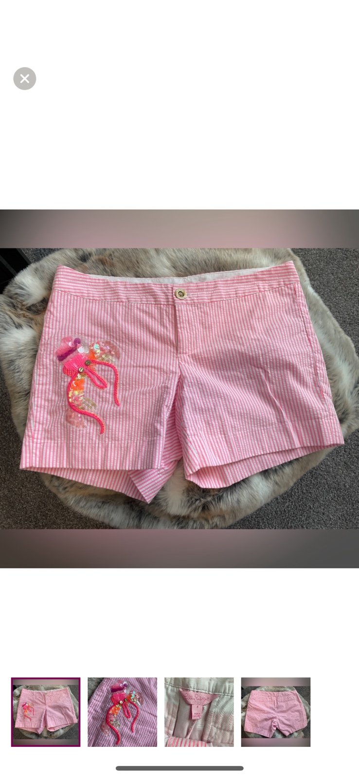 Lilly Pulitzer. Size 4 Pink Stripe Hermit Crab Sequin Shorts