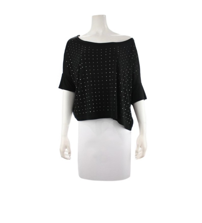 VINTAGE HAVANA Black Rhinestone Shirt