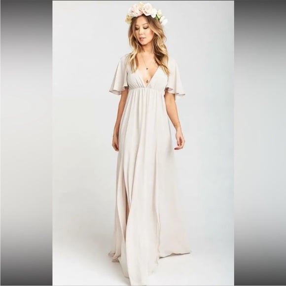 Show Me Your Mumu Faye Flutter Maxi Dress in Show Me The Ring Crisp Medium NWT