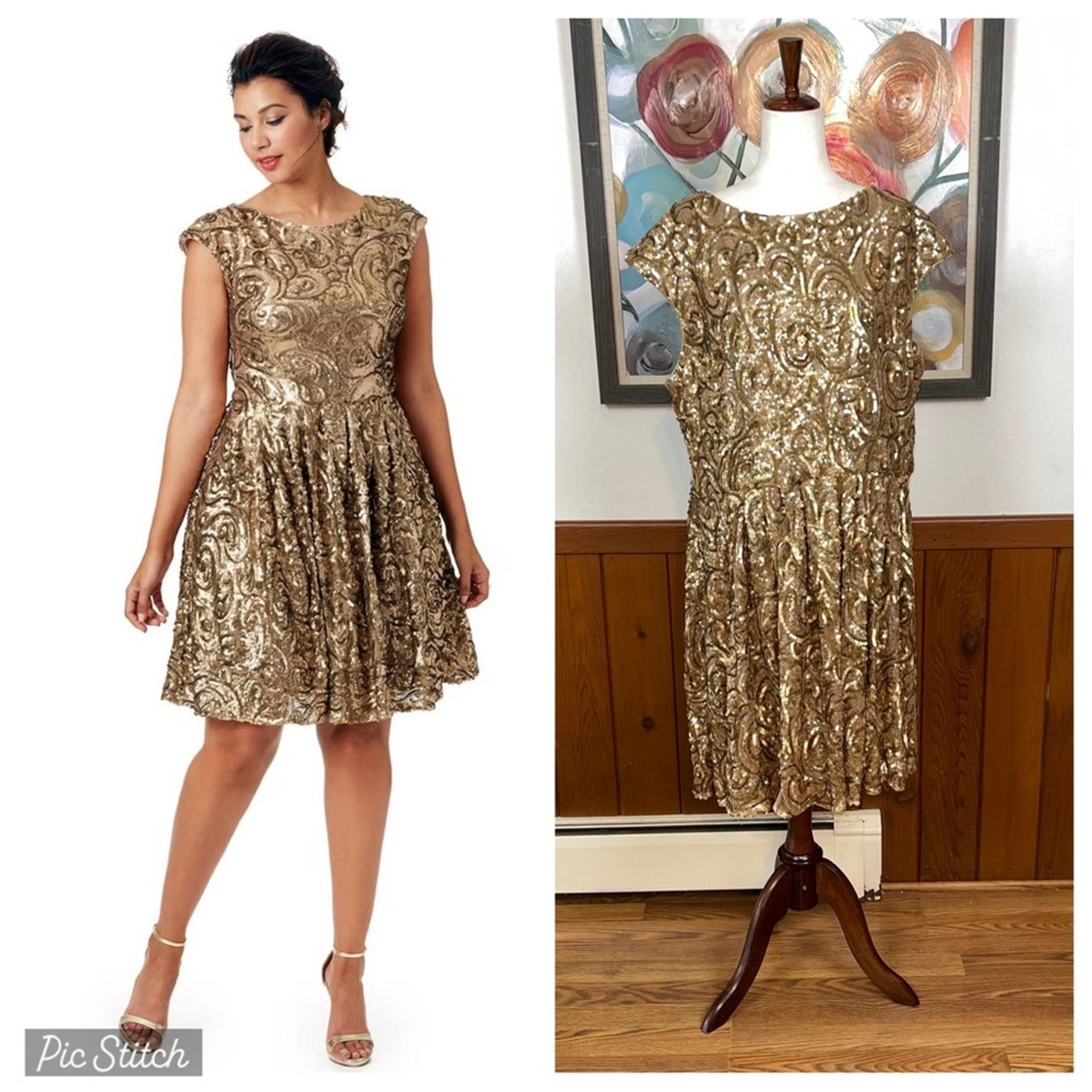Stunning Badgley Mischka Gold Floral Sequin Prom/Pageant Dress!