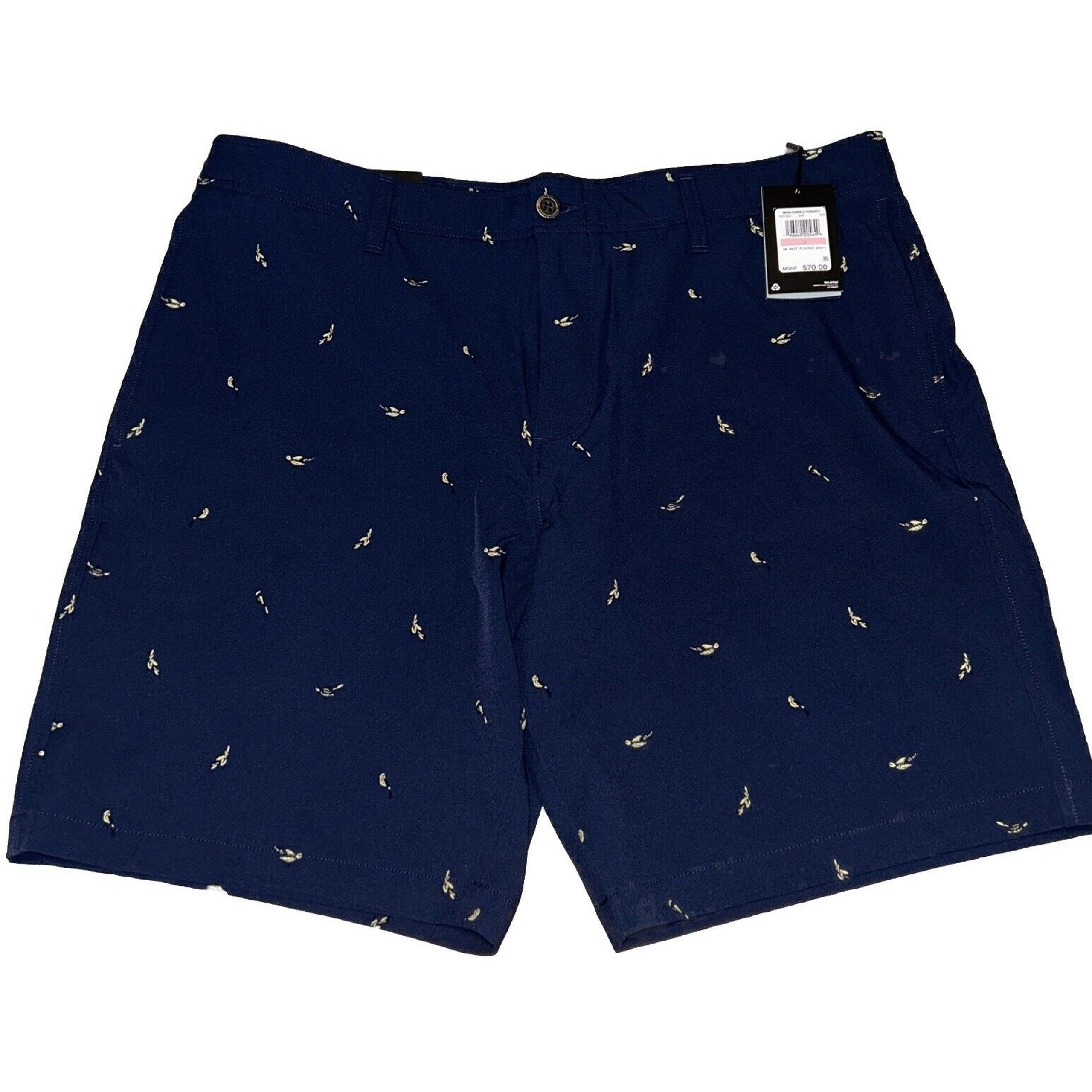 Mens Size 40 Under Armour Bird Printed Navy Golf Multi Pocket Shorts, NWT
