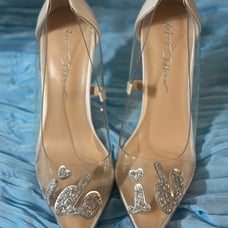 Betsy Johnson wedding bride something blue white glitter “I do” heels