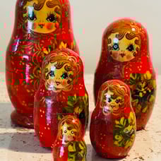 Vintage Hand Painted Russian Matryoshka 5 Piece Set 5 1/2 in Nesting Doll Signed