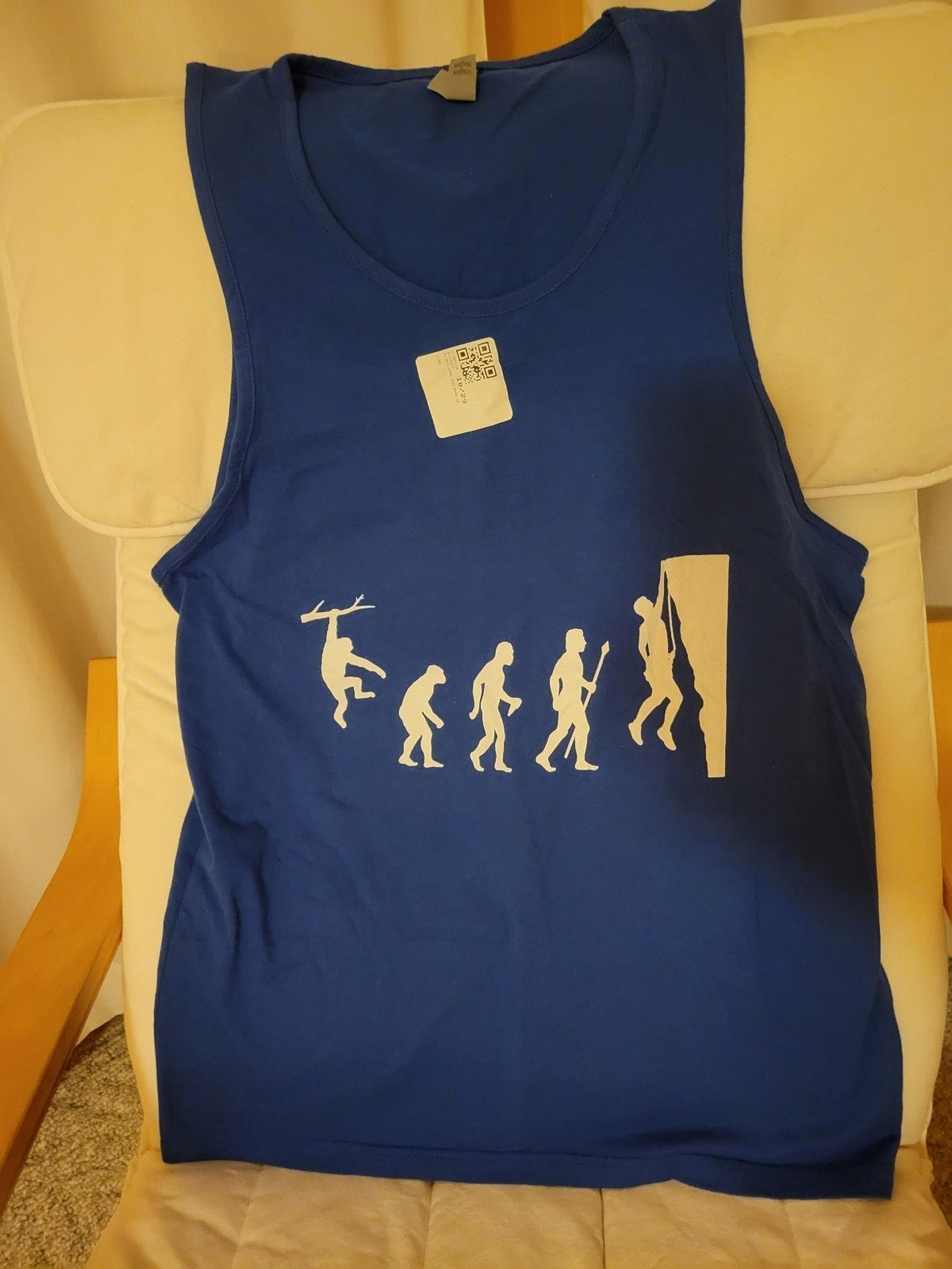 New Funny Rock Climbing Evolution Cotton Tank Top Blue Front print muscle tee L