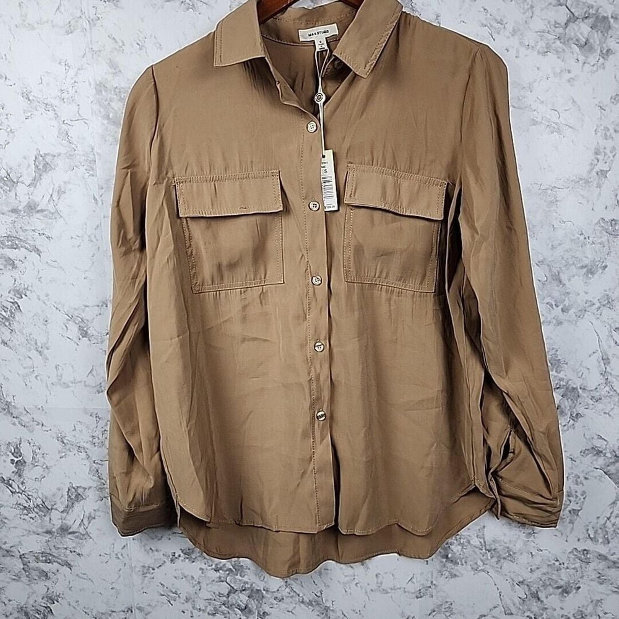 MAX STUDIO Womens Blouse Pocket Shirt Top Tunic Size Small Long Sleeve Button
