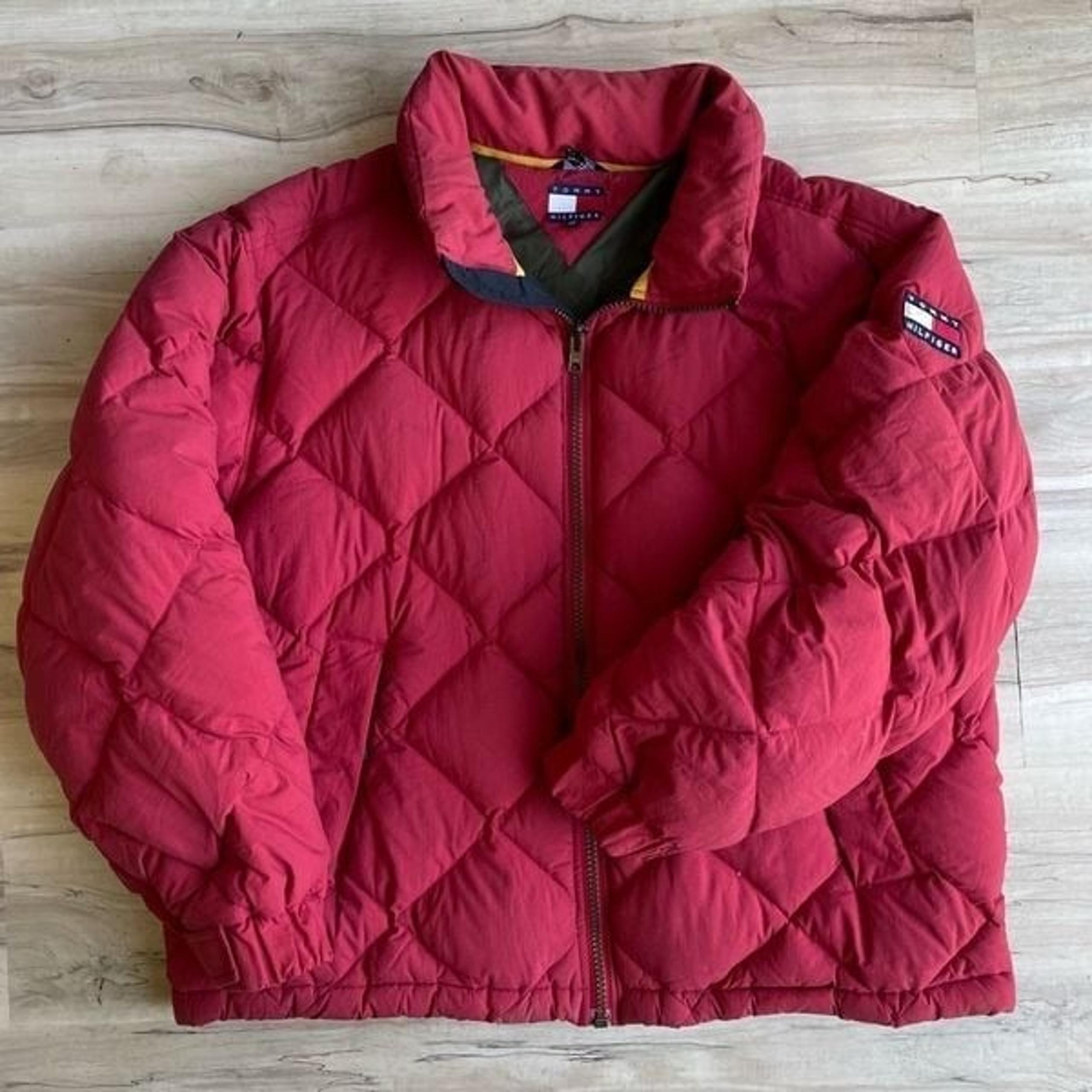 VTG TOMMY HILFIGER Coat Mens 2XL Red Y2K Quilted Down Puffer Jacket Skater 00s
