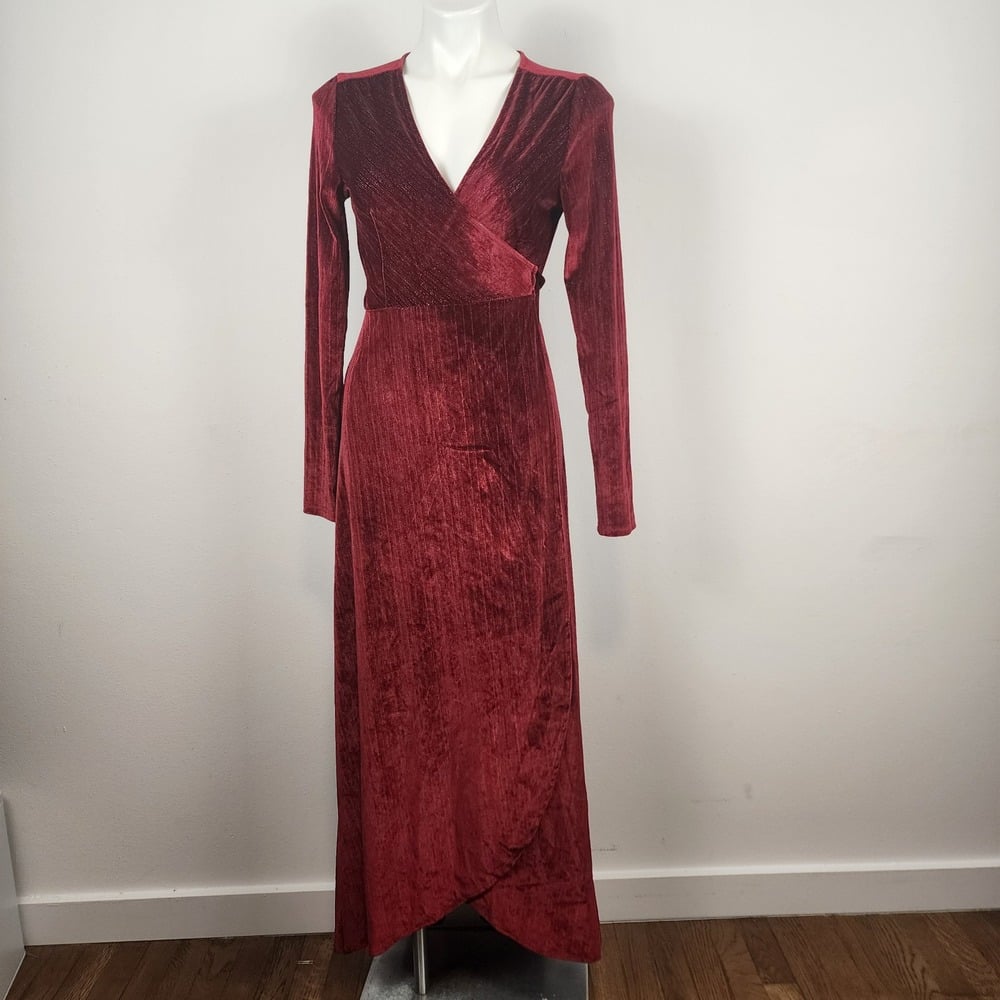 Baltic Born Esmerelda Red Velvet Sparkle Wrap Dress Women's Size Small