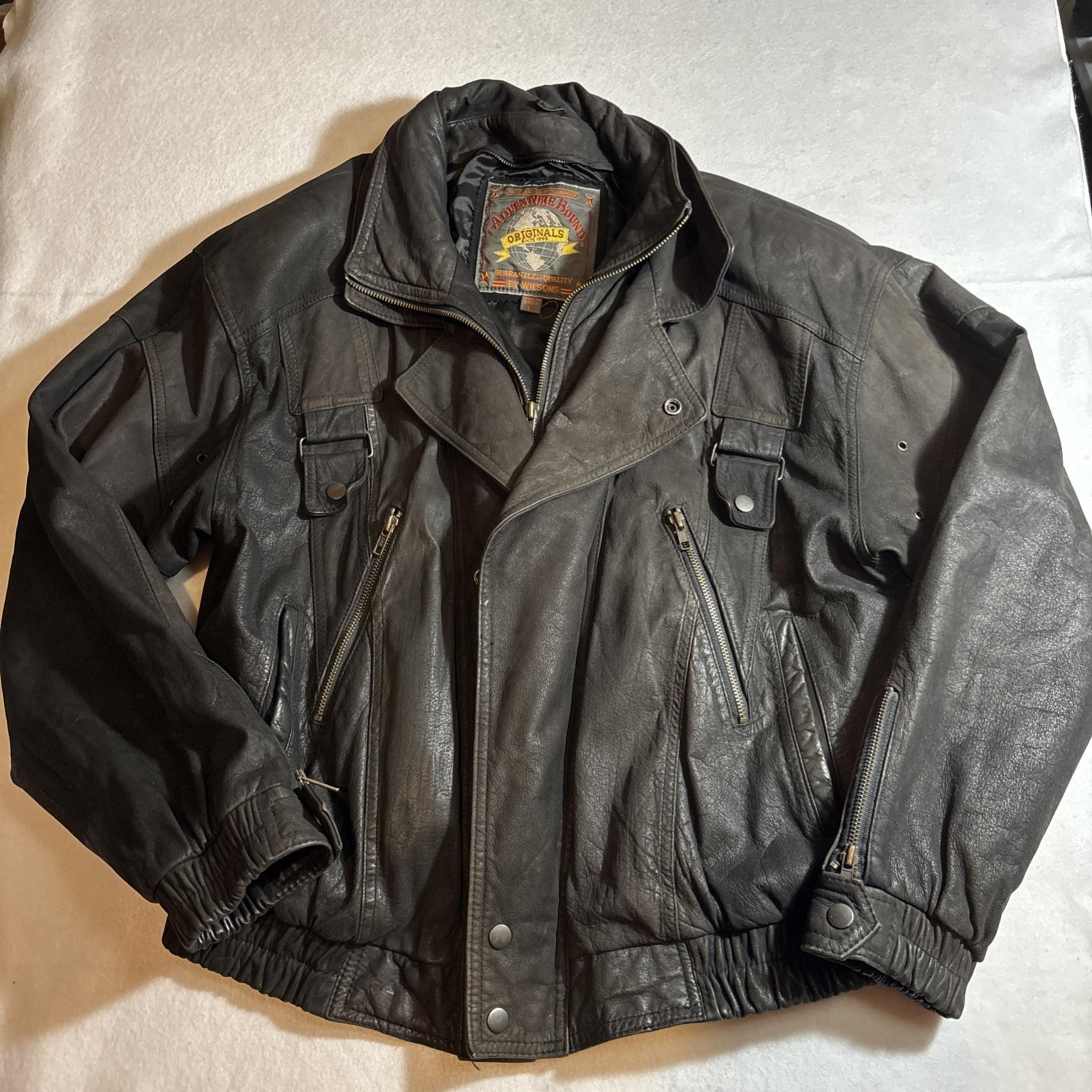 Vintage Wilsons Adventure Bound Leather Jacket Men's L Bomber Distressed Zip Up