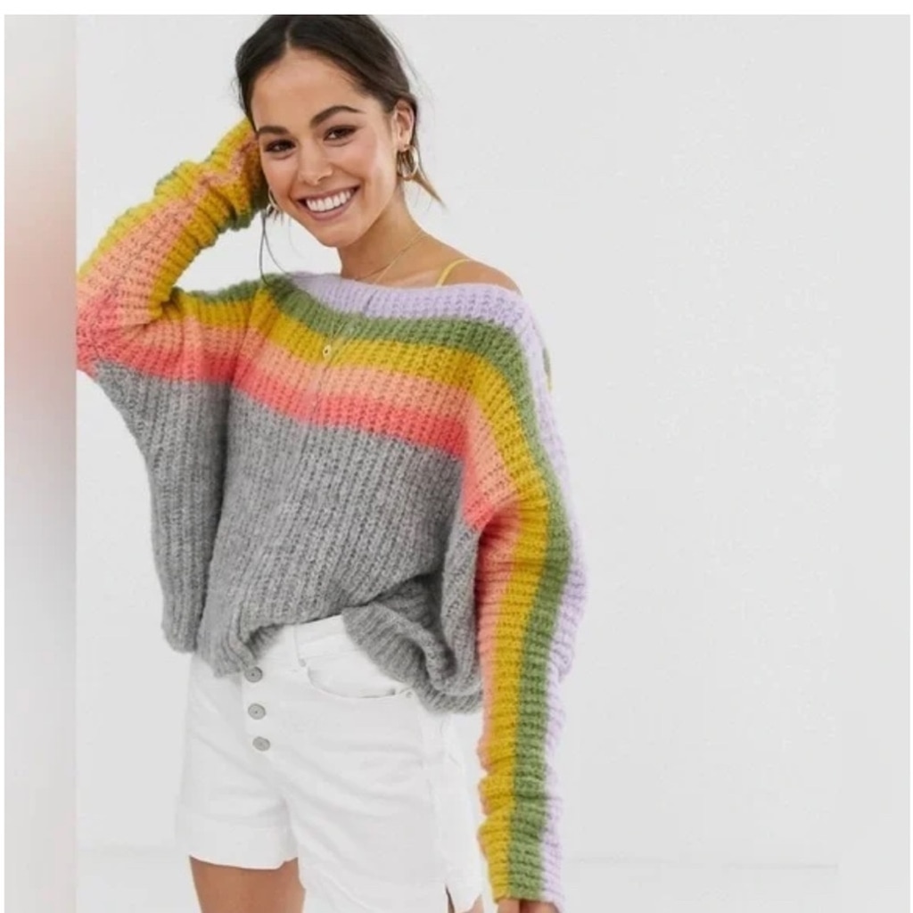 EUC Free People See The Rainbow Cropped Sweater