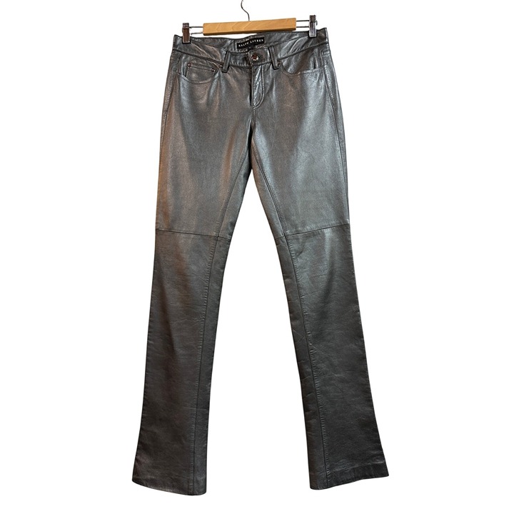 Ralph Lauren Women's sz 4 100% Lambskin Pants in Metallic Charcoal Retail 1,098